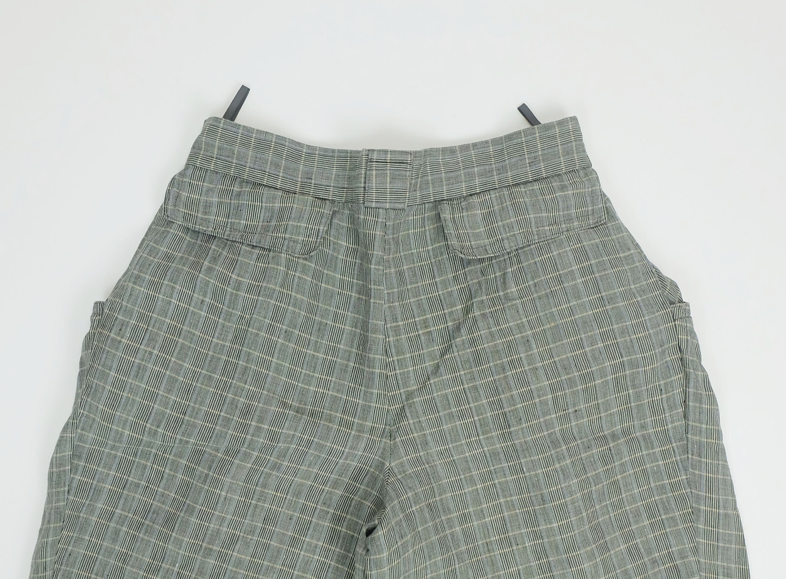 Vintage 1980s Linen Pants RENE LEZARD Plaid Cuffed Wide Leg Pants 38/40