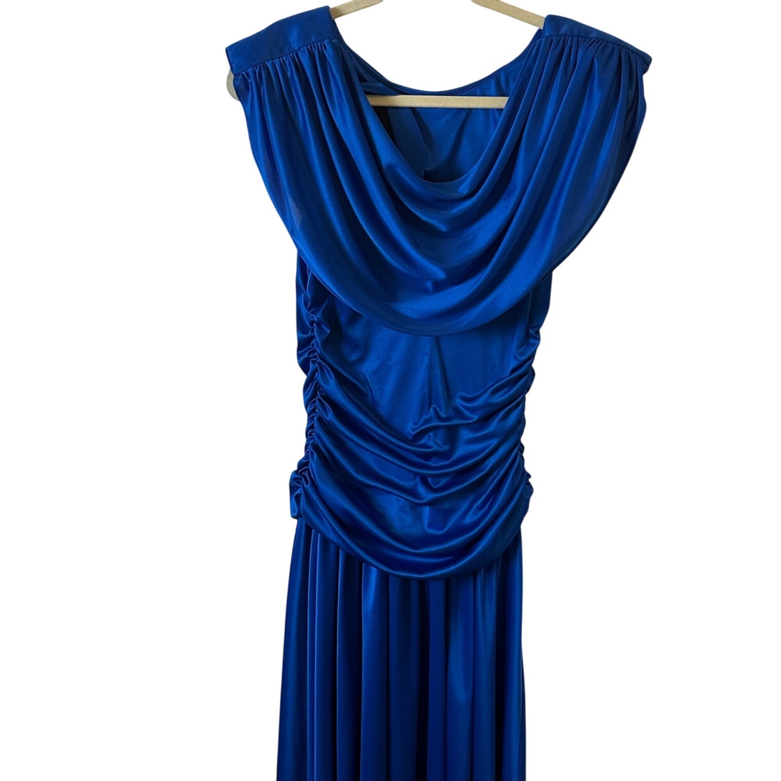 Night Scene Size 6 Vintage Party 1980s-1990s Dress Ruched Waist Blue Polyester
