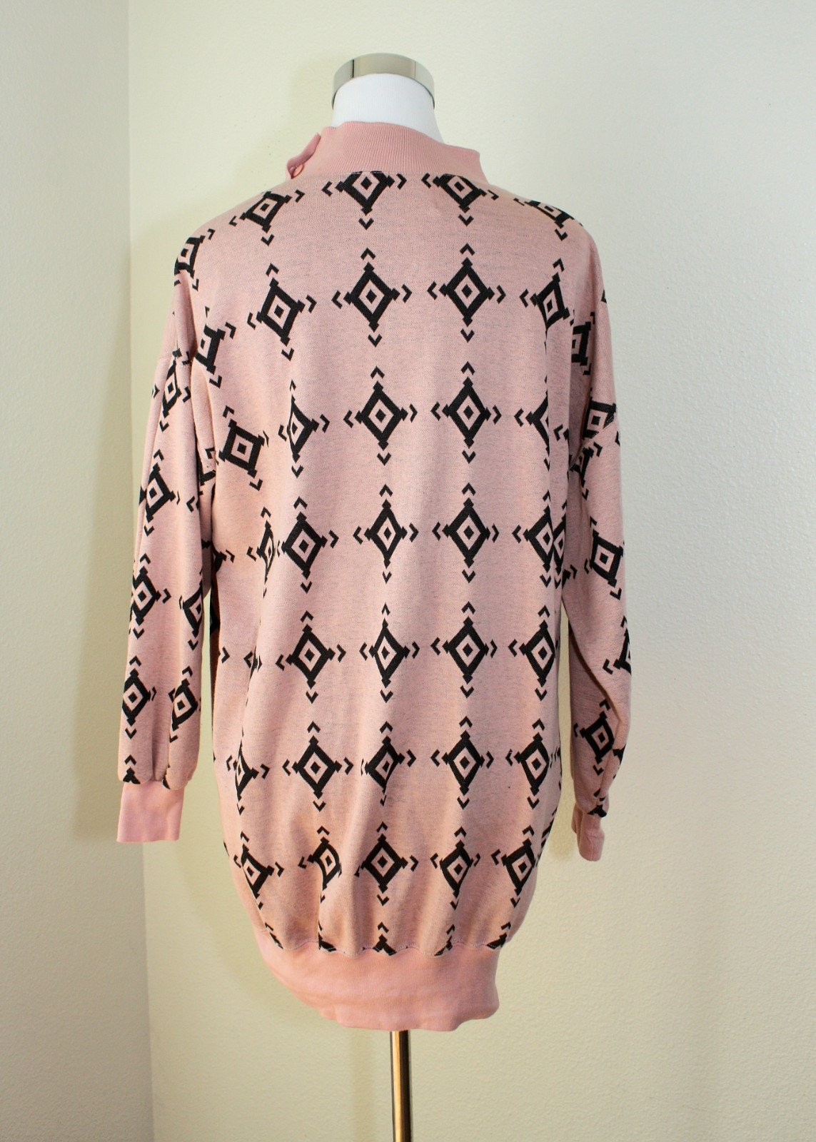 Preppy VTG McMac Pullover Sweater Top Mini Dress Sz L Pink Black Tribal Comfy 03