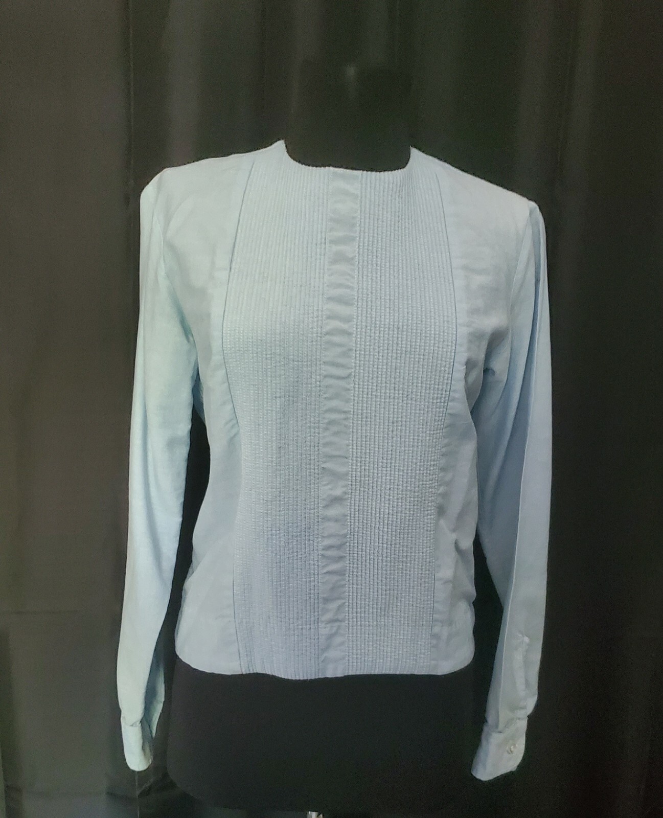 vintage 60s shirt blouse Grasshopper baby blue pintuck sz 9/10 schoolgirl