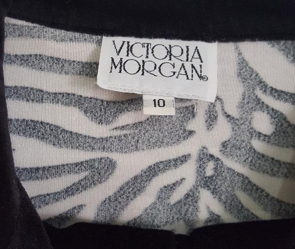 Victoria Morgan Velour 2 Piece White Tiger Jacket & Black Pants both in Size 10