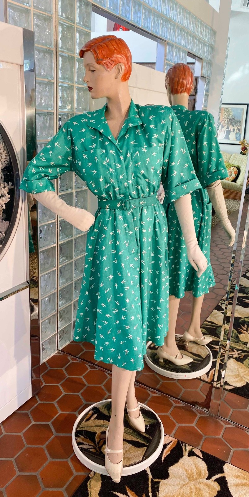VTG Green Shirtmaker Dress Secretary size M USA Made Willi of California
