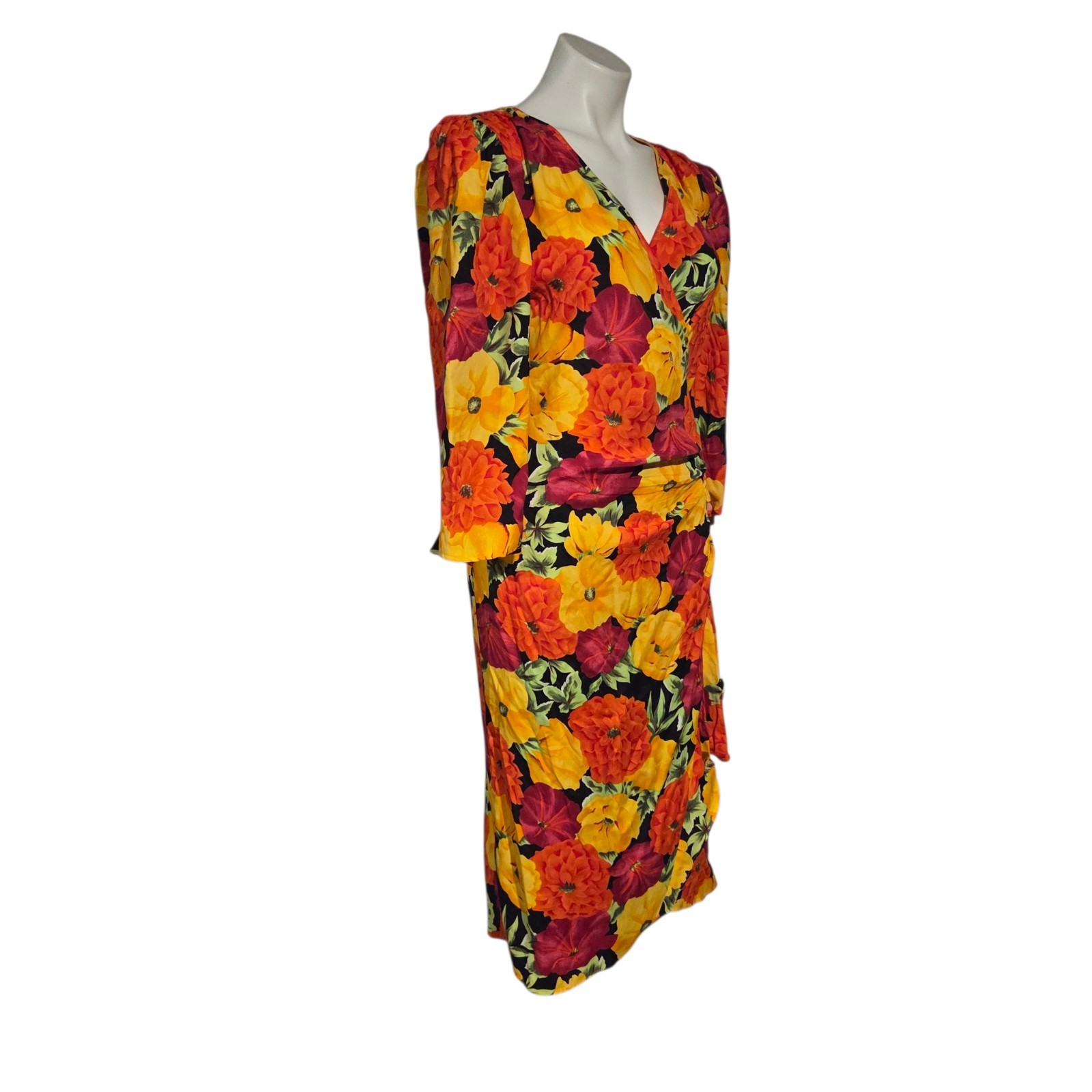 Vintage Nina Piccalino II Peplum Wrap Dress Hawaiian Tropical Fits Approx Medium