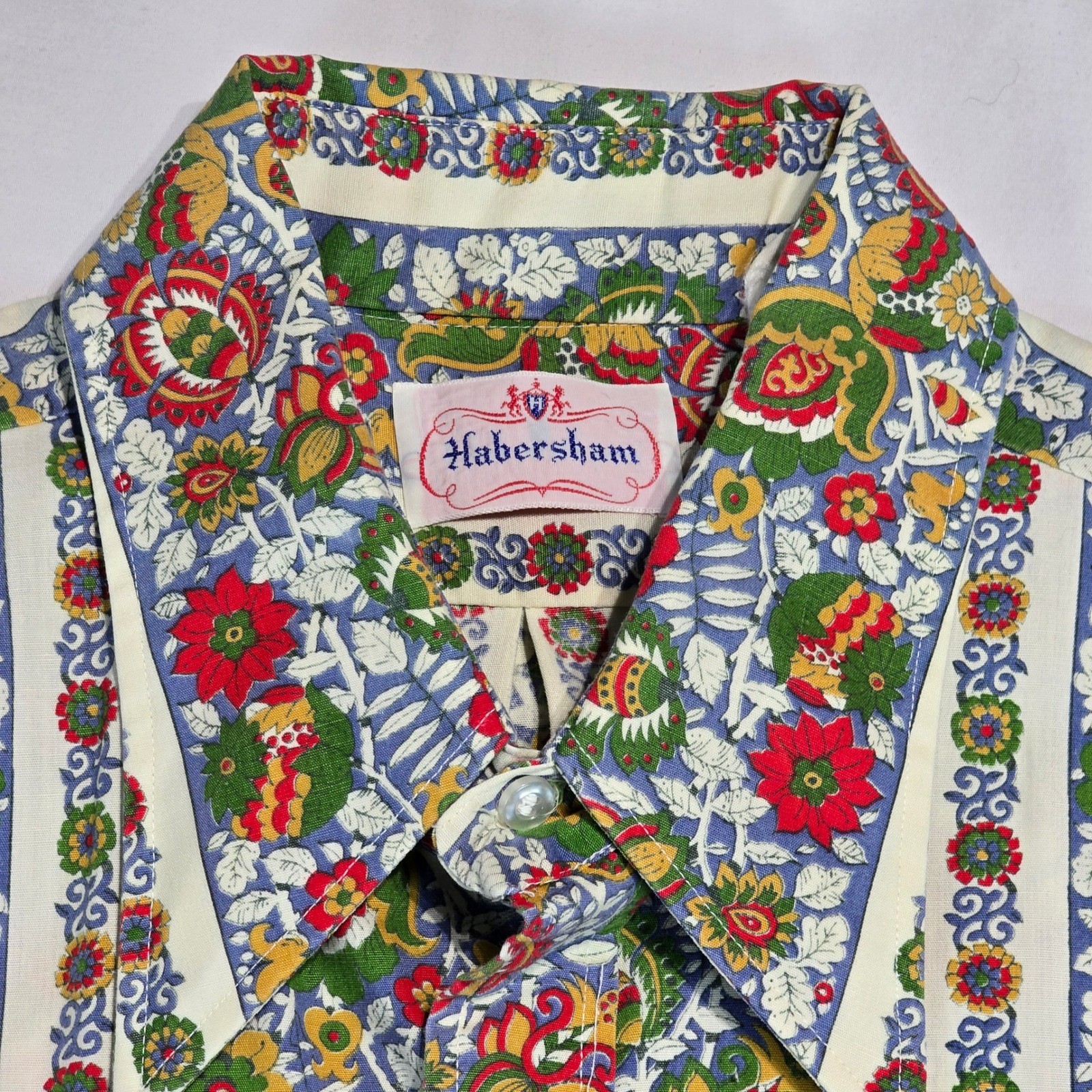 Vintage Habersham Floral Paisley Stripe Button Down Shirt 70s Psychedelic Blouse