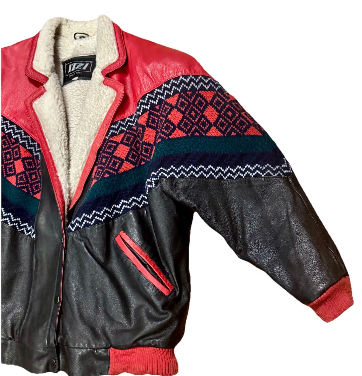 Vintage 90s IZZI Leather Lined Jacket Mixed Pattern/Color Sz. M