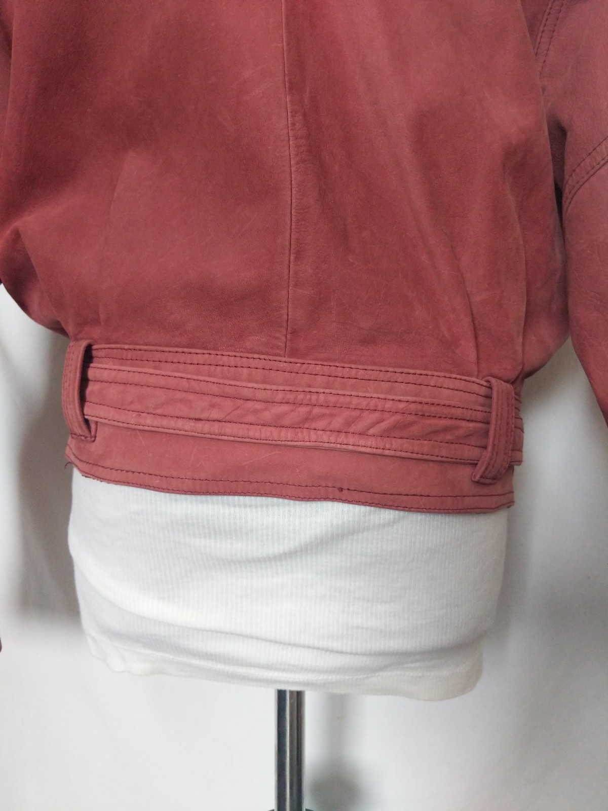 Vintage Maggie Lawrence Rose Pink Mauve Belted Leather Jacket Size Small EUC