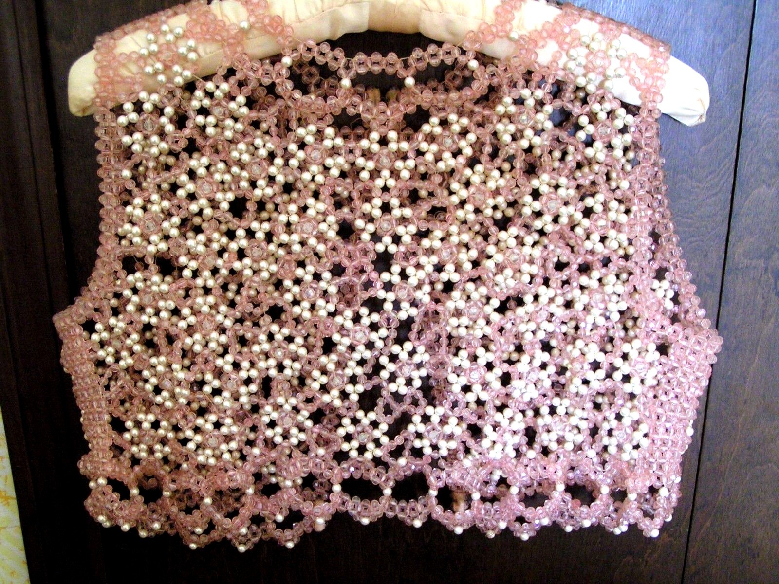 Rare Pearl Pink & White Beaded Vest Topper Party Top Vest Size Small Orig. Owner