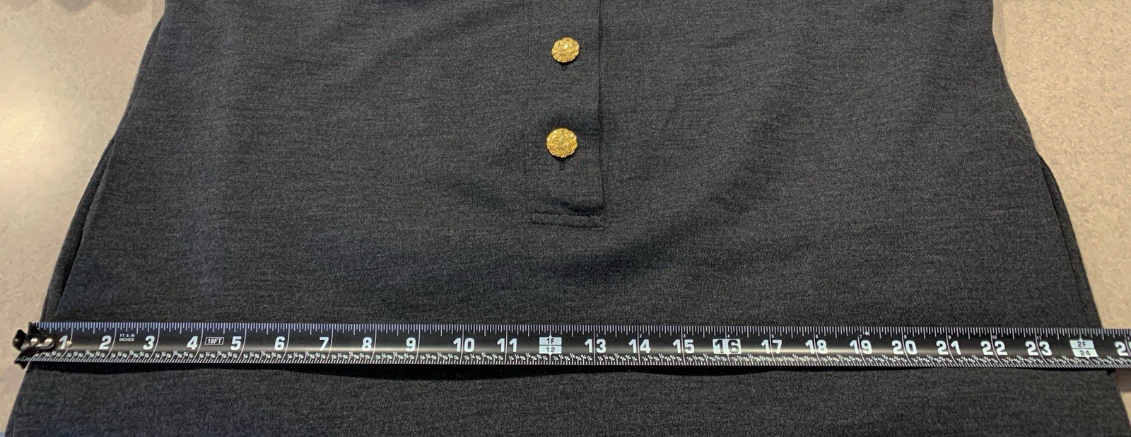 Vintage 80s Ciao Ltd Wool Shirt Dress Women’s 14 Gray Gold Buttons Shoulder Pads