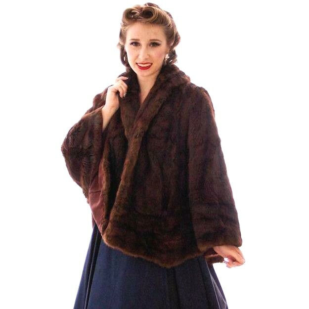 VTG 40s Dark Brown Sable Fur Convertible Stole Cape Hollywood Glamour O/S