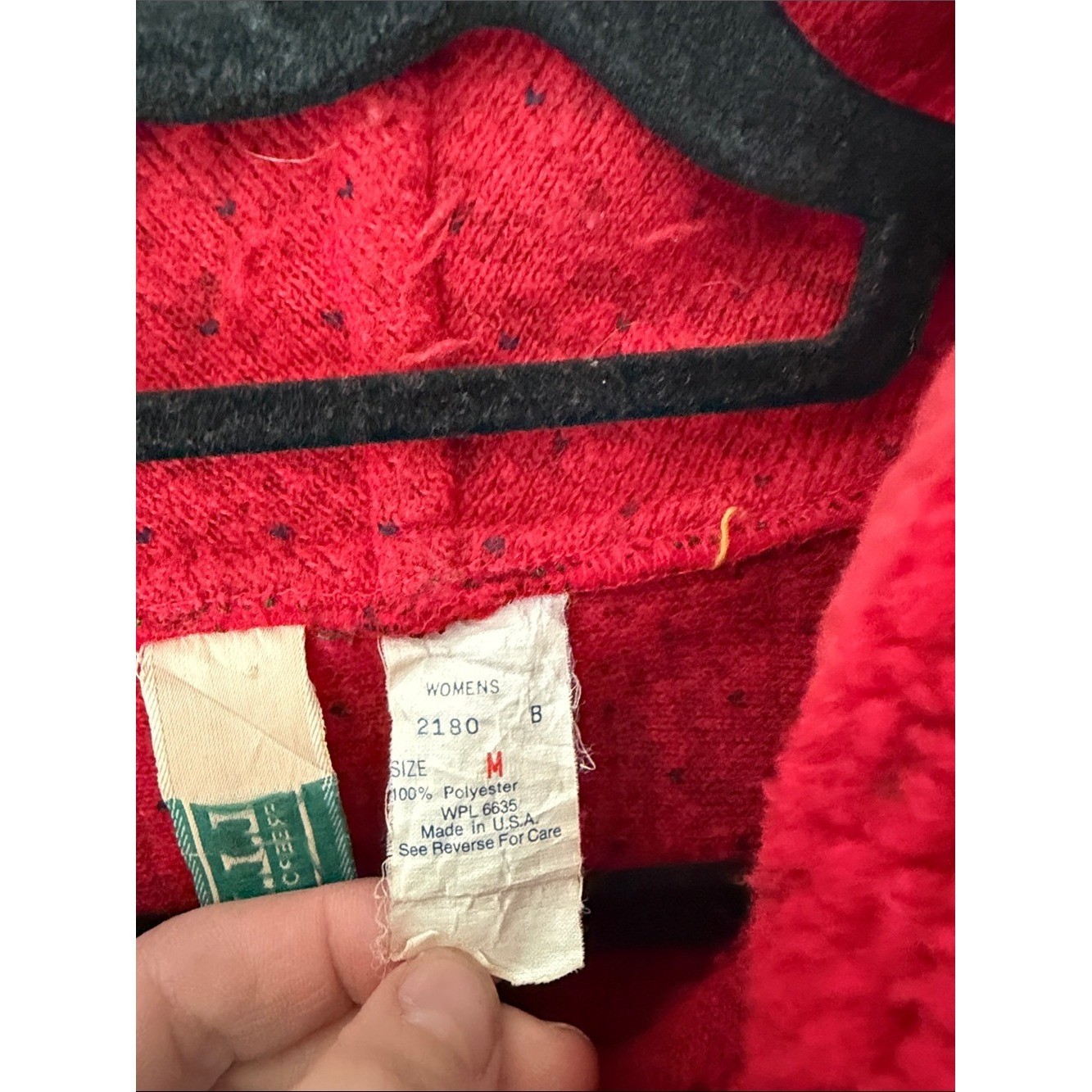 Vintage LL Bean Red Polka Dot Sherpa Fleece Jacket – Deep Pile Bomber Size M