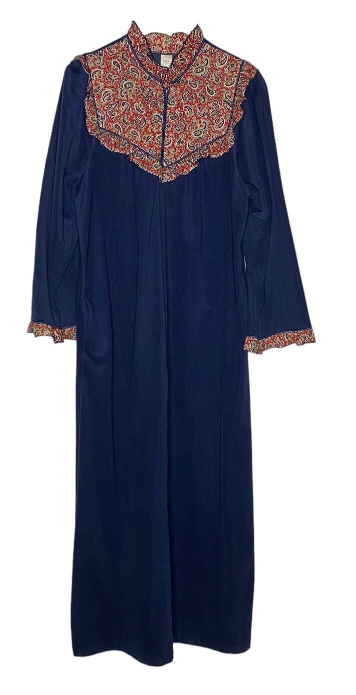 Vtg Nightgown Raymond Halpern Loungewear USA Vintage Paisley 1970s 70s