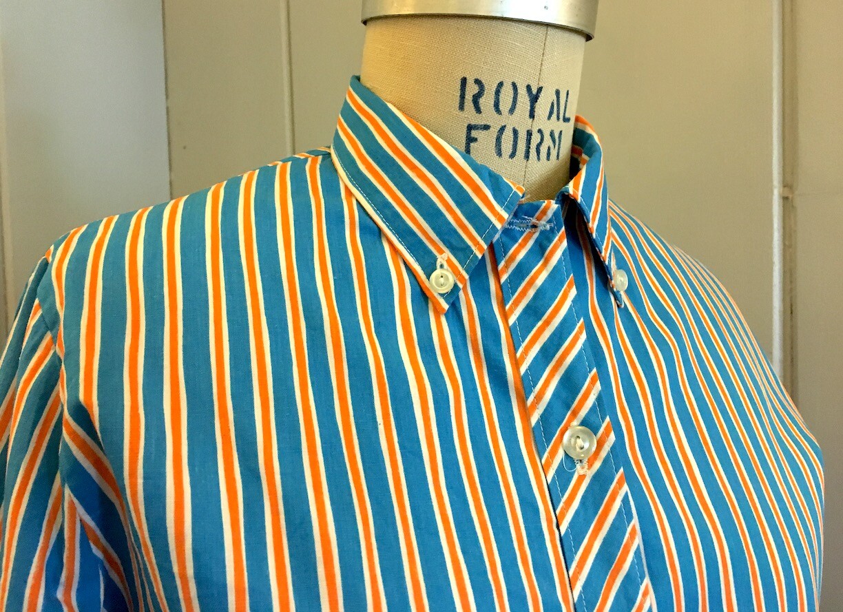 Vintage 1950’s-1960’s Orange Blue Striped Buttondown Shirt, Mint Japan Size 4-6