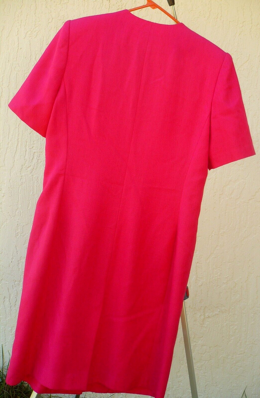 VTG 80S KASPER ASL SOLID HOT PINK CLASSIC BUSINESS DRESS TEXTURED KNEE L WOMEN