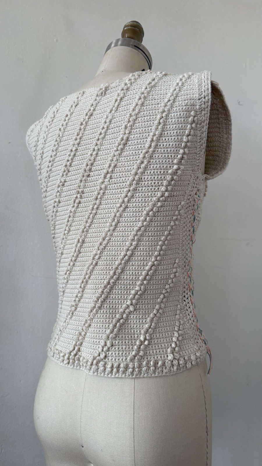 Antique/Vintage Art Deco Popcorn Rayon Hand Crocheted Knit Ribbon Trim Top XS