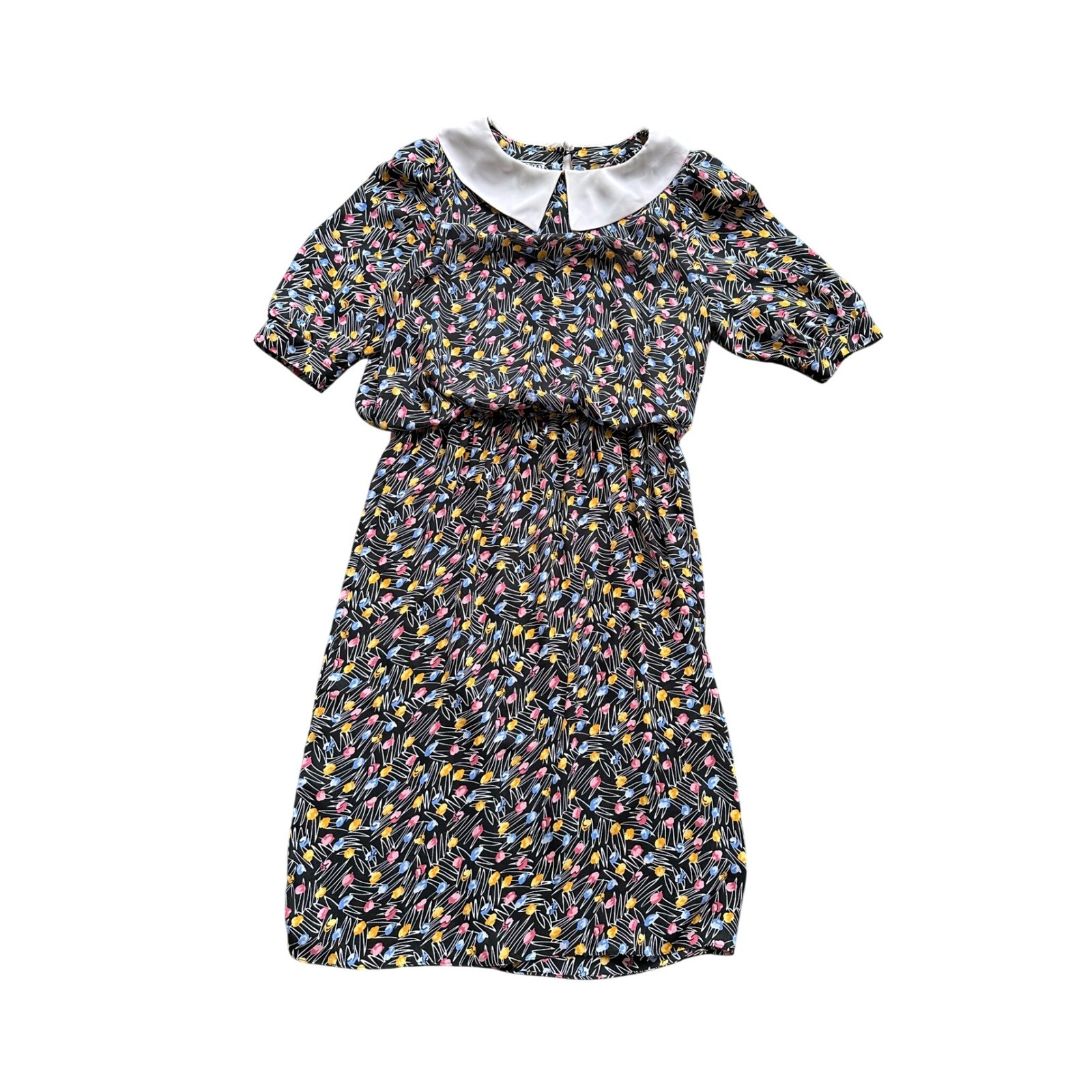 Vintage J.B. Too Abstract Floral Peter Pan Collar Dress Black Multi Size 18/M