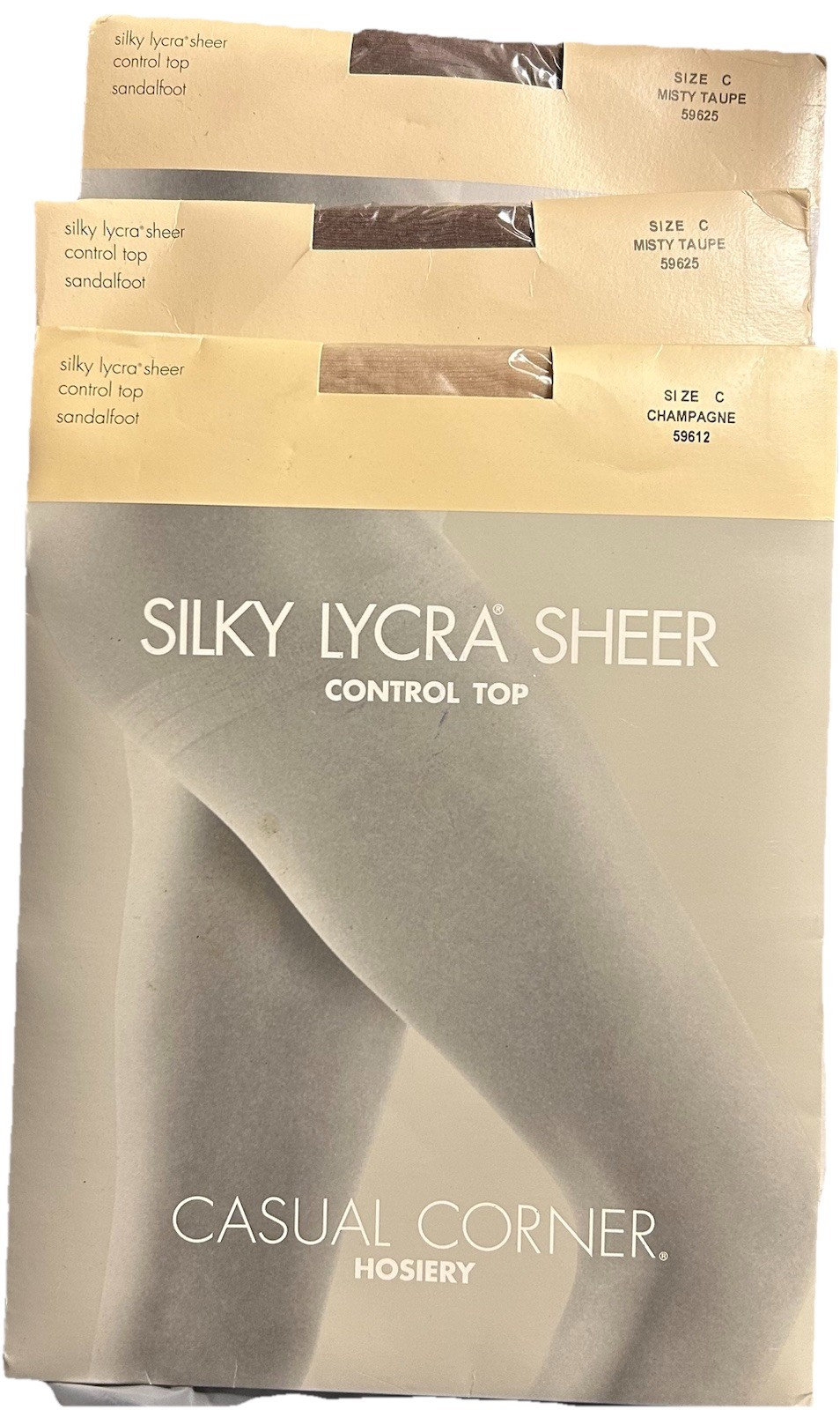 3 Casual Corner Hosiery Silky Lycra Sheer Control Top Pantyhose Champagn Taupe C