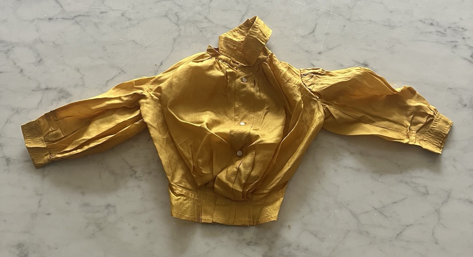 Antique Victorian Golden Yellow Silk Doll Blouse Mother of Pearl Buttons Unique