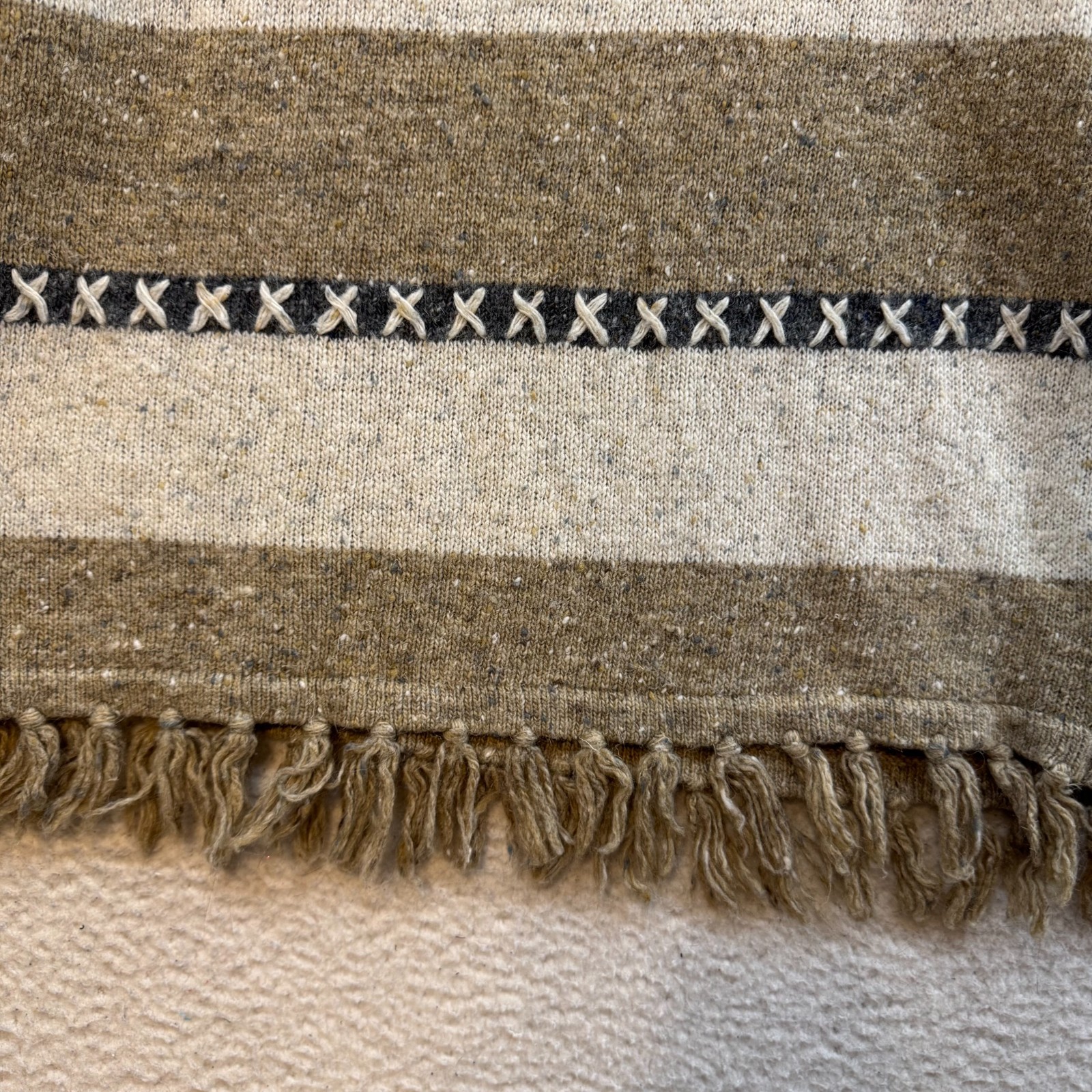 Vintage Sweater Petite Large Tan Turtleneck Rolled Mock Neck Fringe Southwestern