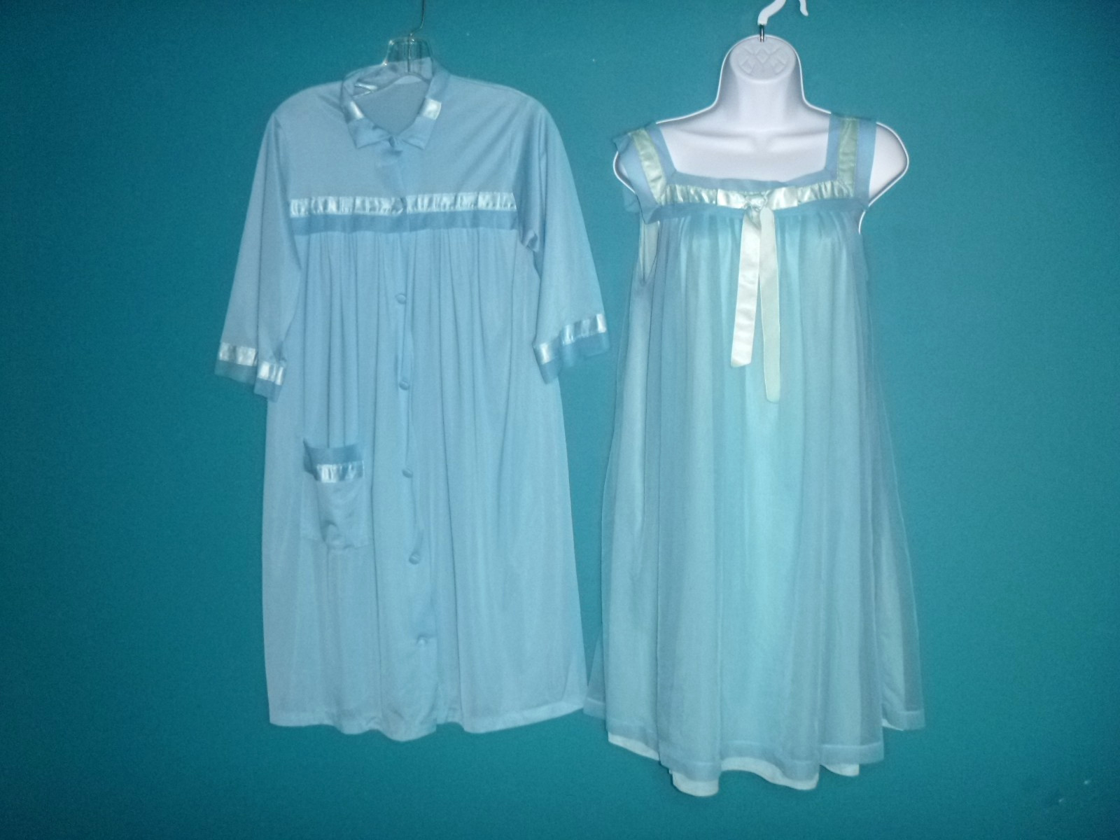 Vtg 60s Henson Kickernick Peignoir Set Blue Robe & Dbl Chiffon Nightie Sz S