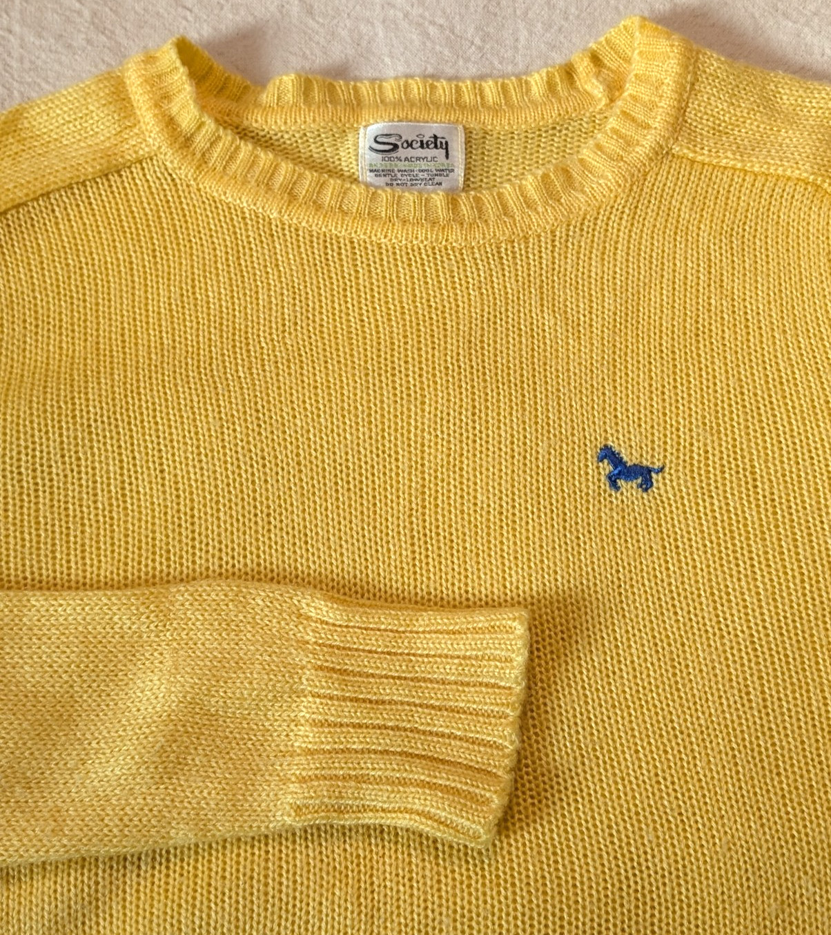 Vintage 70s Women’s Classic Yellow Knit Sweater Cropped Society Medium Embroider