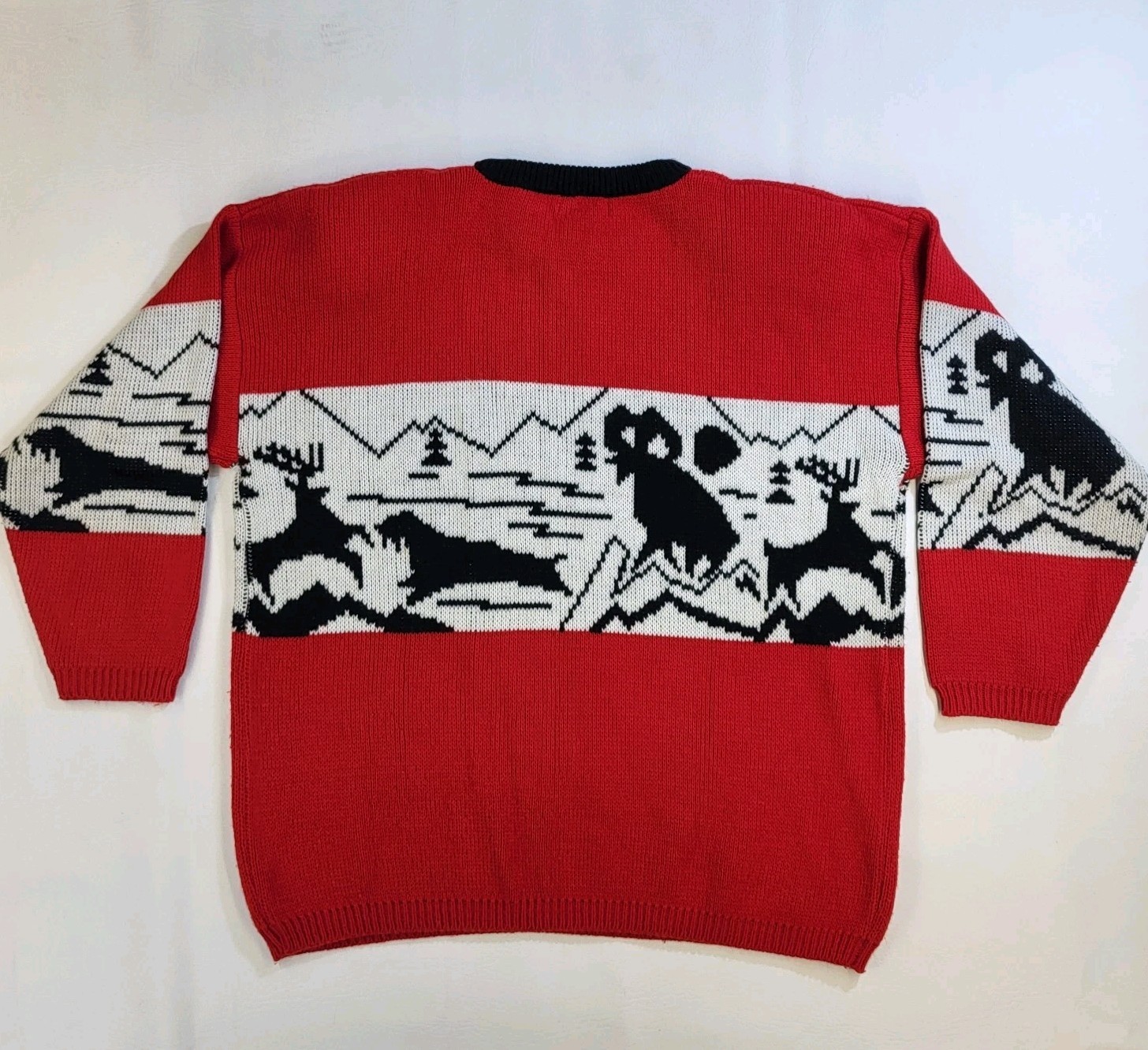 Vtg Jamie Scott Red Knit Sweater Reindeer Antelope Retro Ugly Christmas Cozy 80s