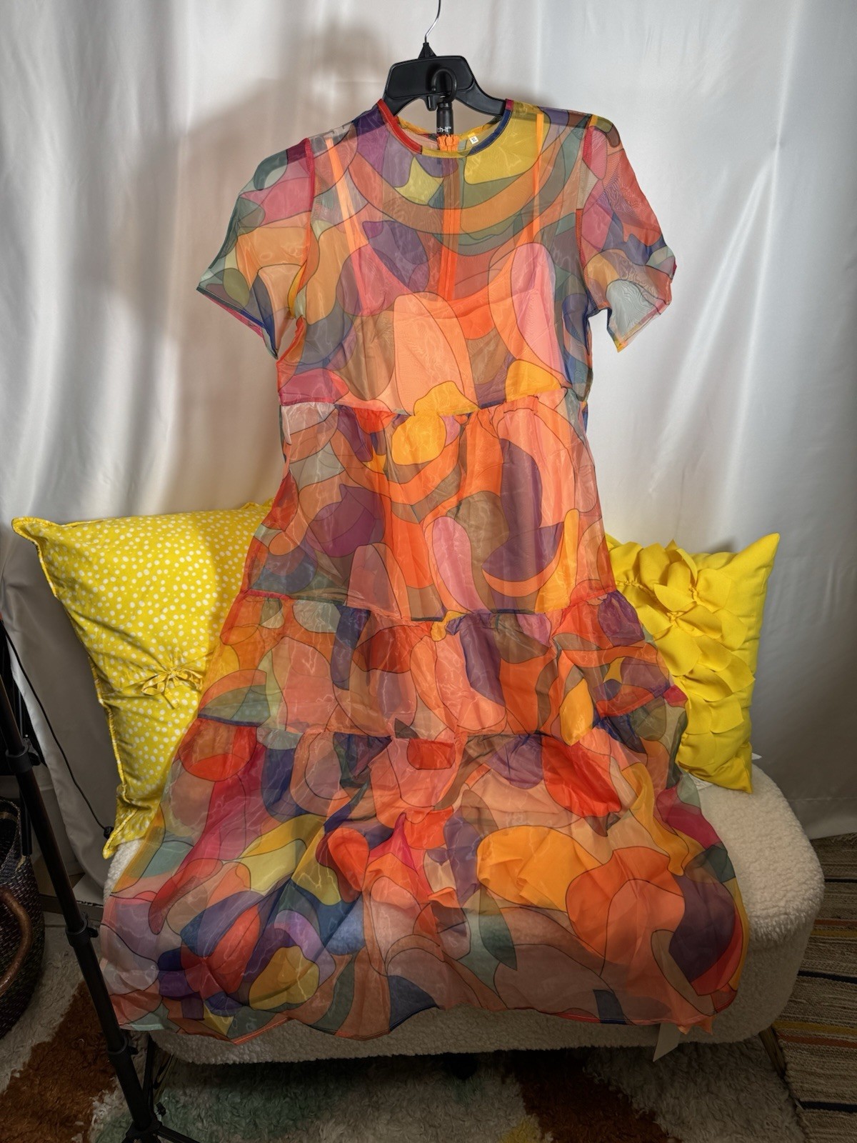 UOOZEE Women’s Multicolor Sheer Vintage Style Short Sleeve Dress XL Regular Size