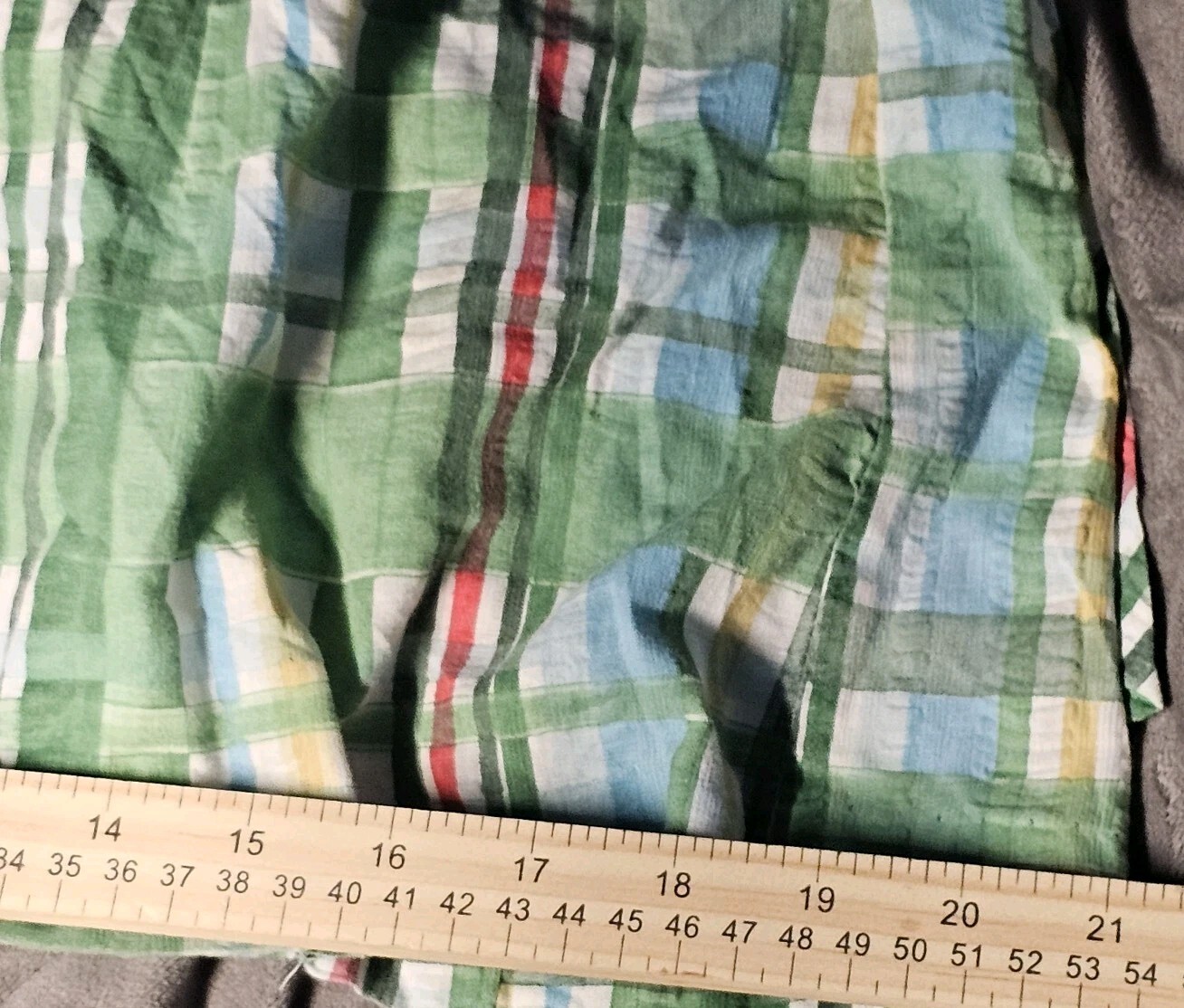 VTG Sears Fashions Shortsleeve Blouse Plaid Pastel Green Collared Cotton 70s 14