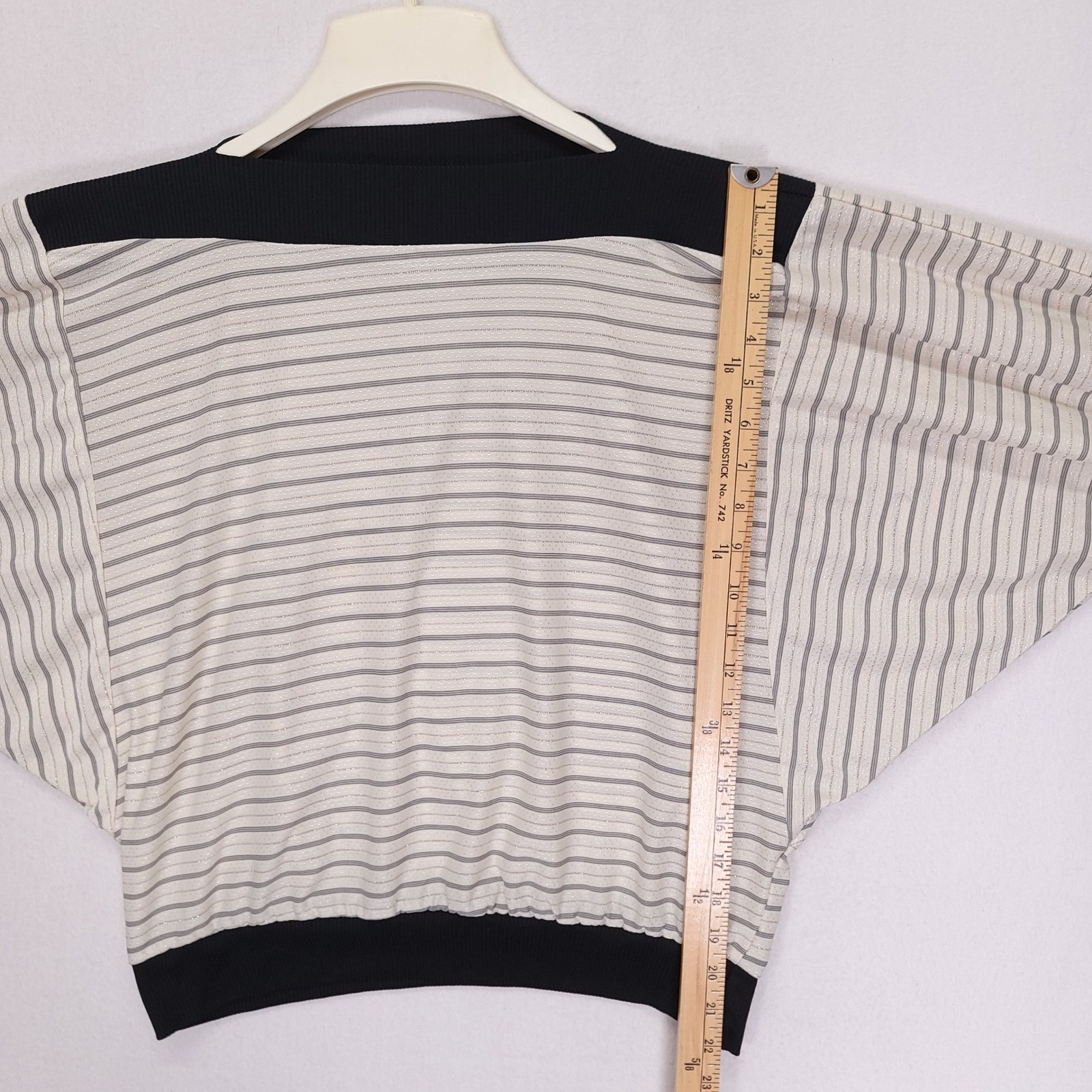 Vintage ReAction Plus California Batwing Striped Metallic Lurex Top Black Cream