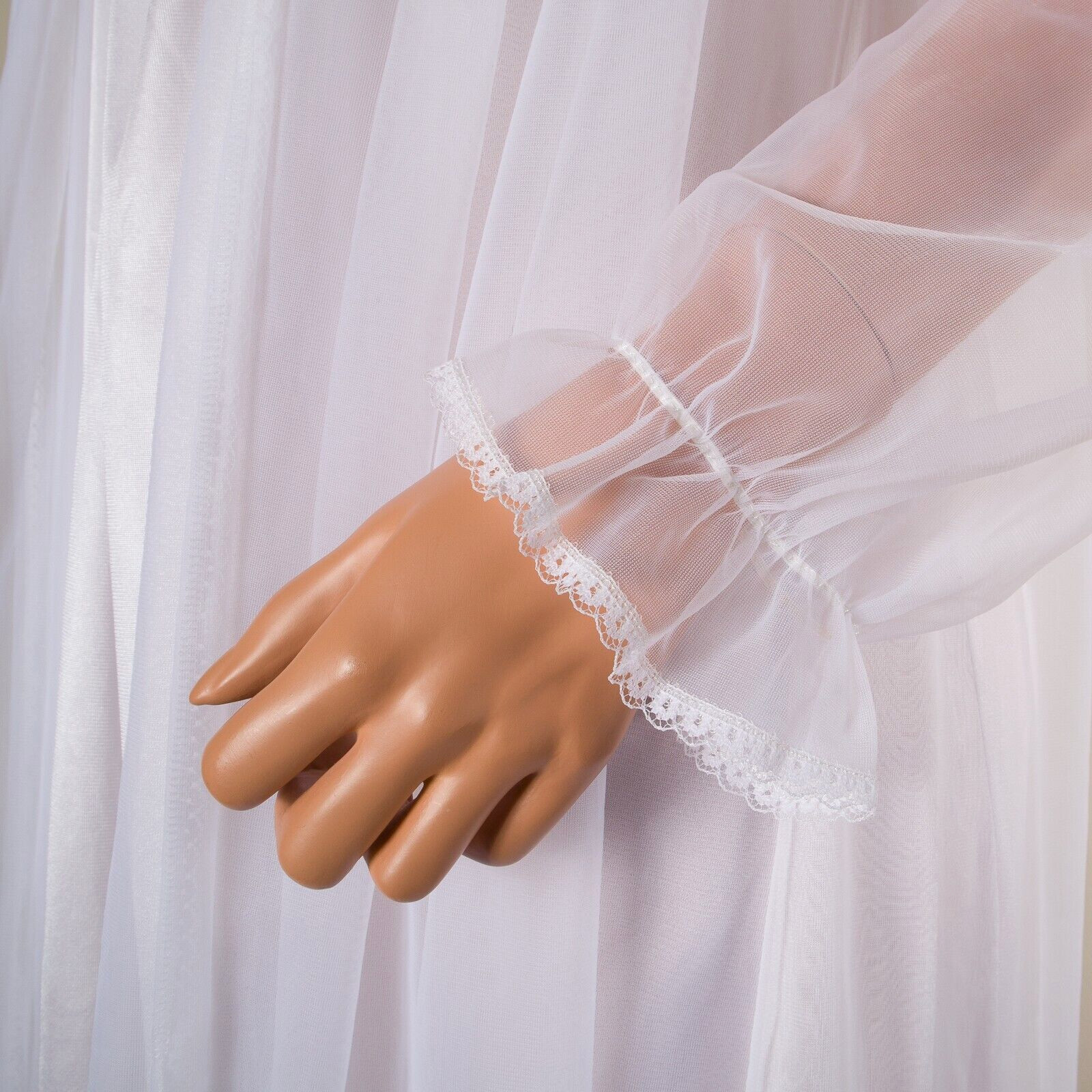 💖 VTG KAYSER Bridal Chiffon Peignoir Nightgown Set White Robe Negligee Lace S