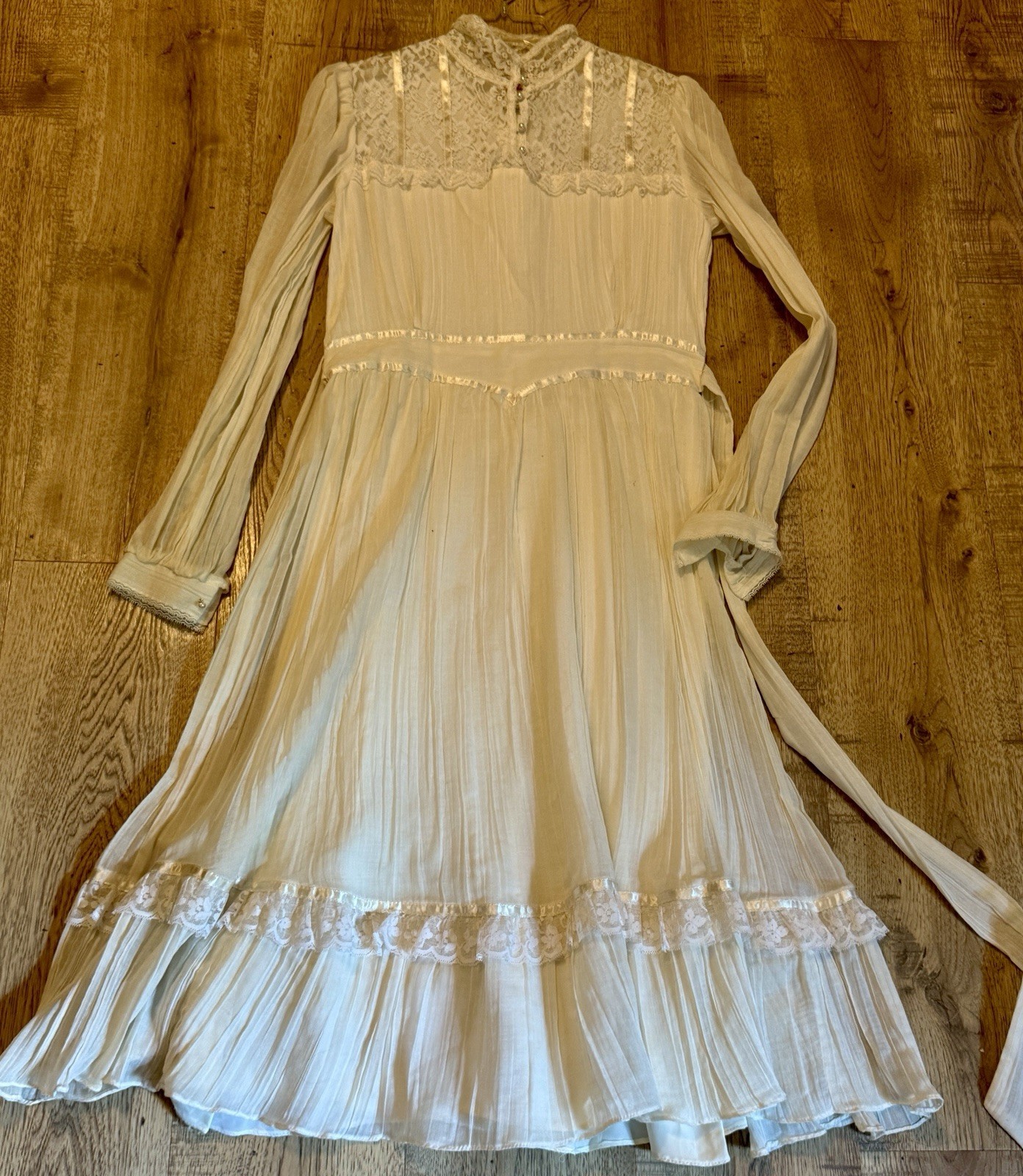 1970 Gunne Sax bridal maxi dress Princess ivory lace Edwardian-style Jane Austen