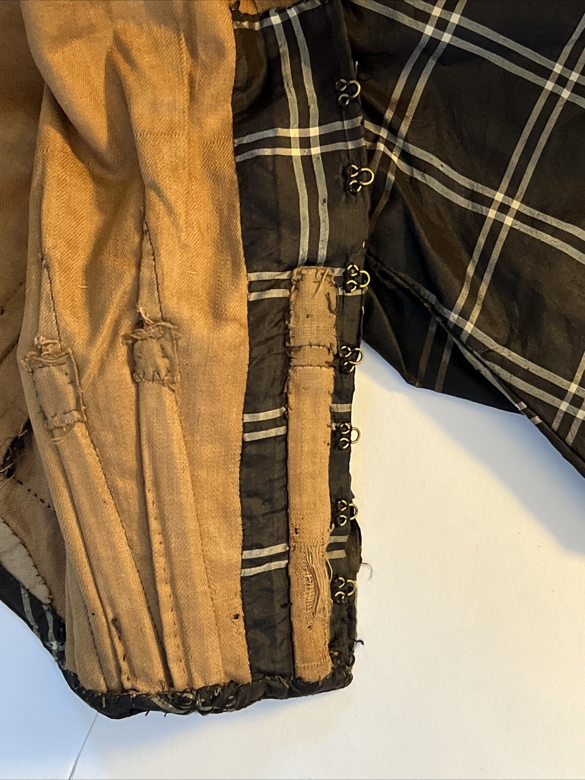 Antique 19thC Victorian Black Plaid Silk Ladies Bodice Jacket