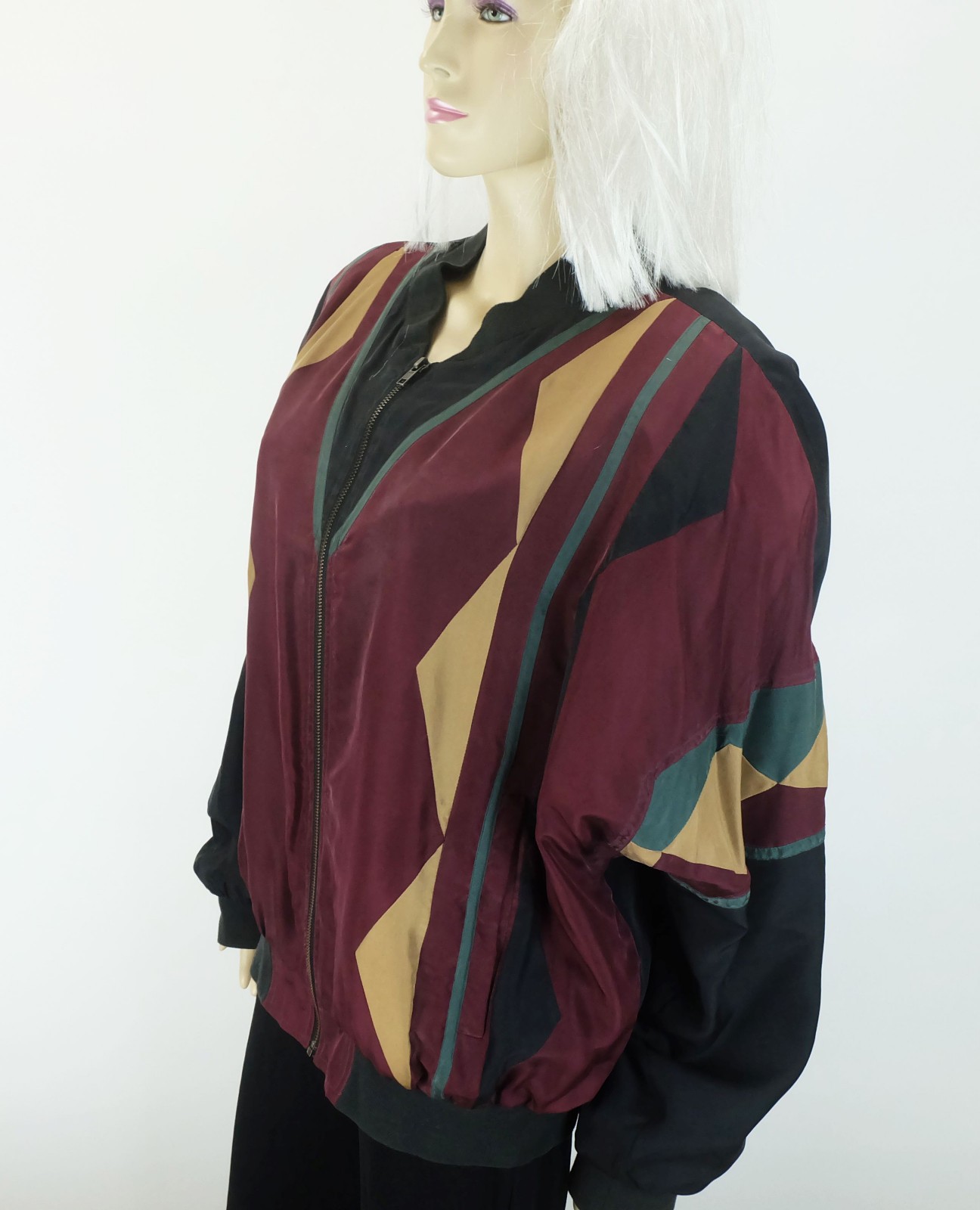 vintage SILK BLOUSON silk jacket blouson 80s silk multicolored bomber jacket L