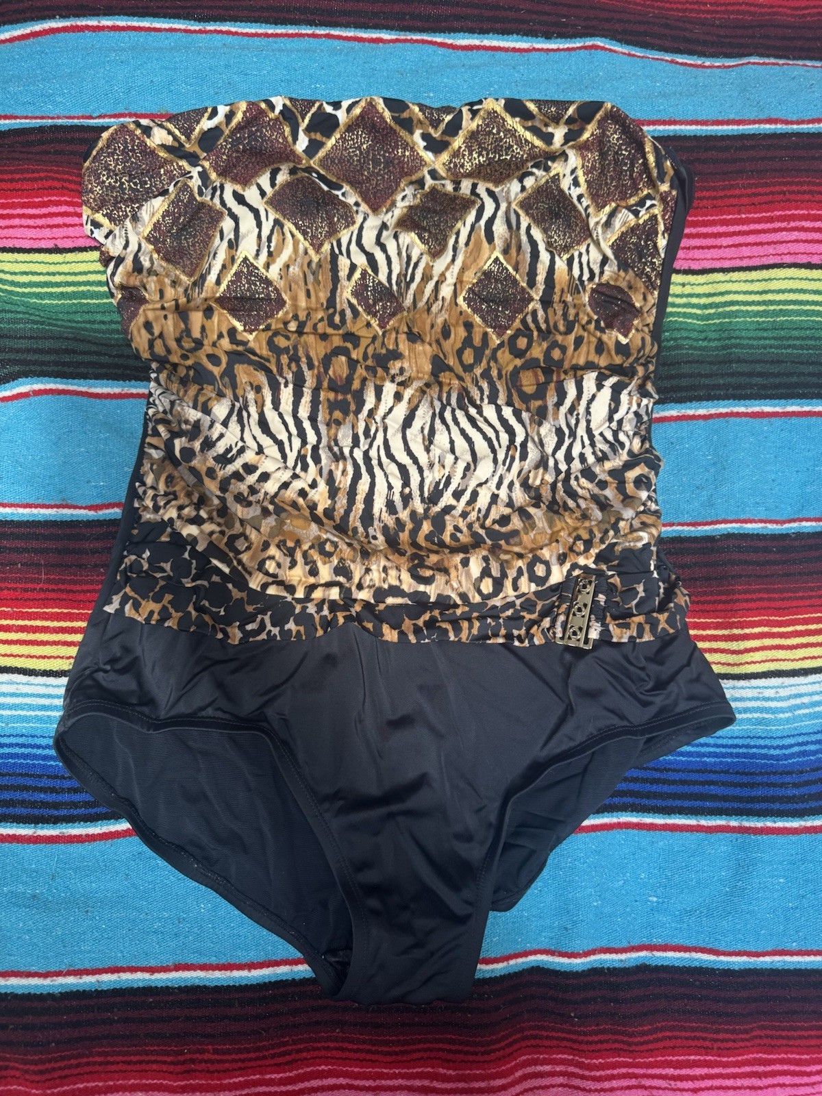 VTG Rose Marie Reid Swimsuit SZ 14 Strapless Leopard Print One Piece Bathing