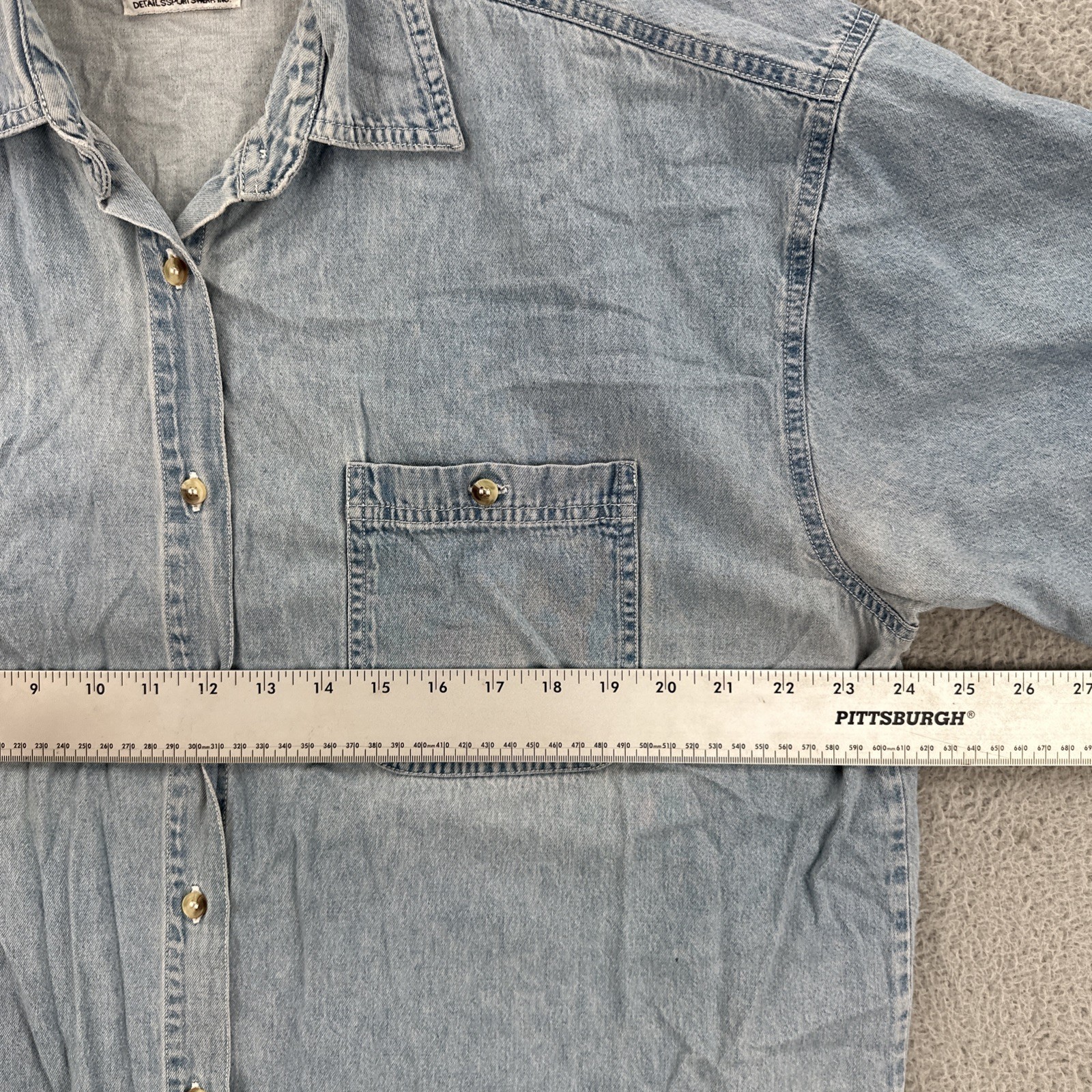 Vtg Details Sportswear Inc Womens Size 20 Faded Blue Denim Button Up Shirt 90s