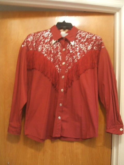 Lilia Smith Western Shirt Fringe Silver Bling Large Collared Silver Tips Vintage
