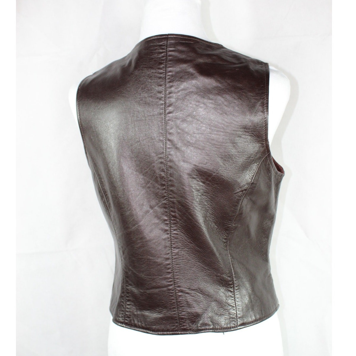 Vintage Nanette Lepore Brown Leather Fitted Vest Top Flattering Black Zipper 10