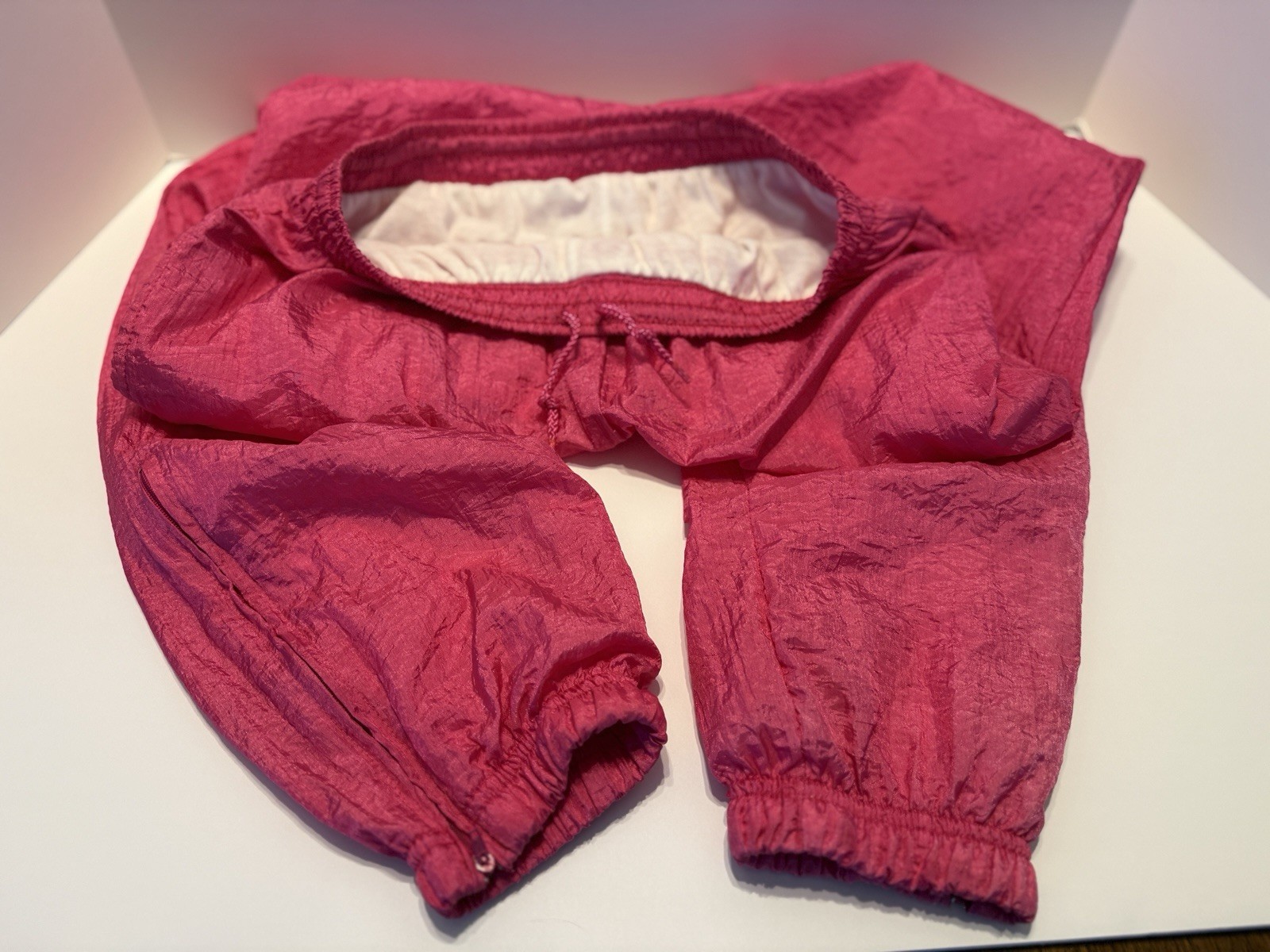 Pink Nylon Jogger Drawstring Pants Vintage 1980s Zipper At Ankles Size S/M