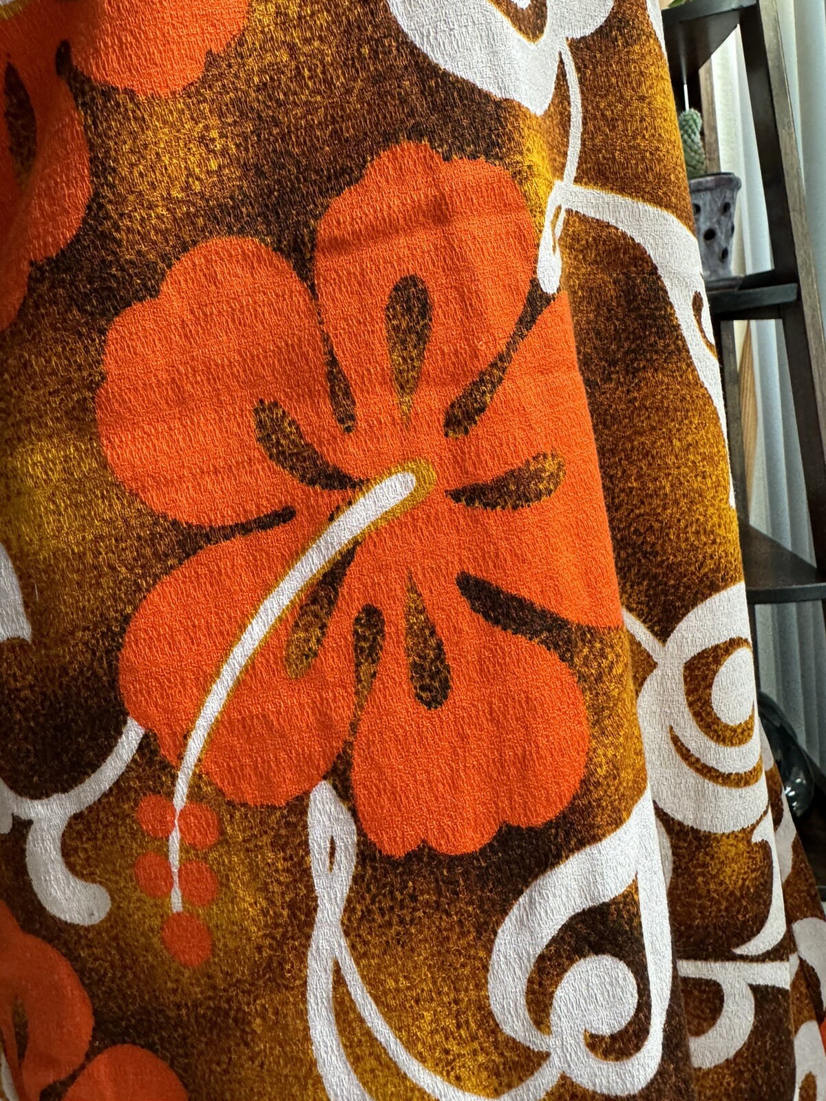 ❤️ Vintage 50s 60s 70s Orange Hawaii Barkcloth Tiki Oasis VLV Mini Dress XXS XS
