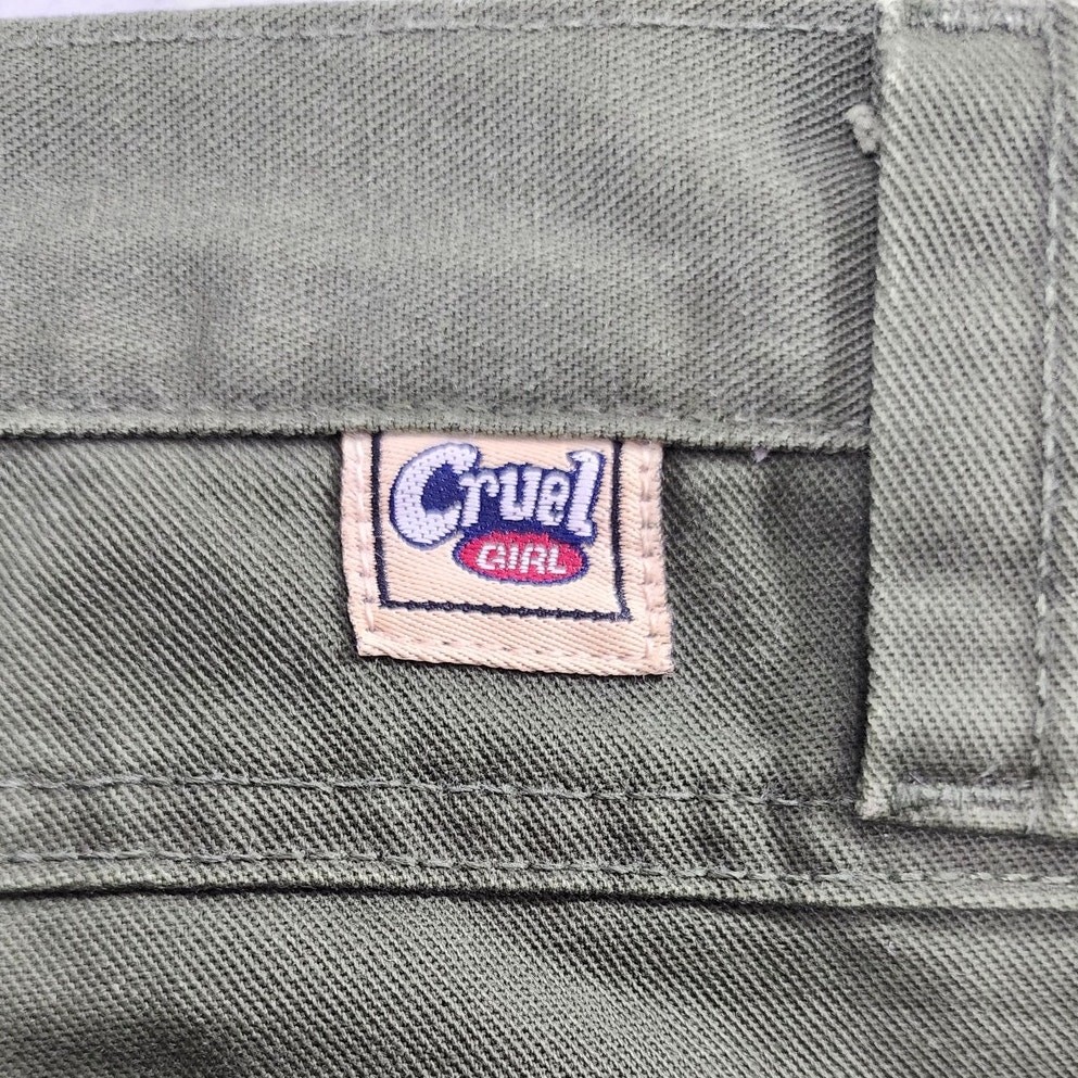 Vintage Cruel Girl Pants Womens 33 Green Low Rise Wide Leg Cargo Pockets Grunge