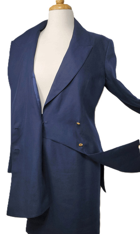 Vintage 80s CLAUDE MONTANA Power SUIT Boom Boss Woman Corp Blue Italy Sz M L 12