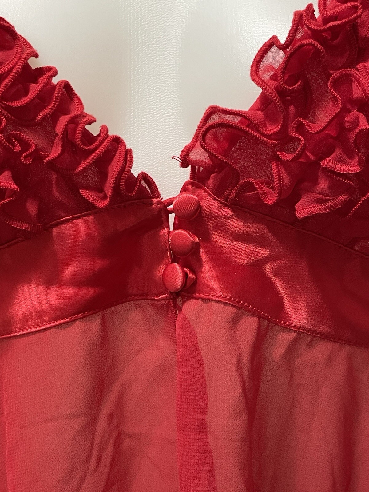 VTG Je Tadore Red Ruffle Bodice Sheer Camisole Top Lingerie Size S