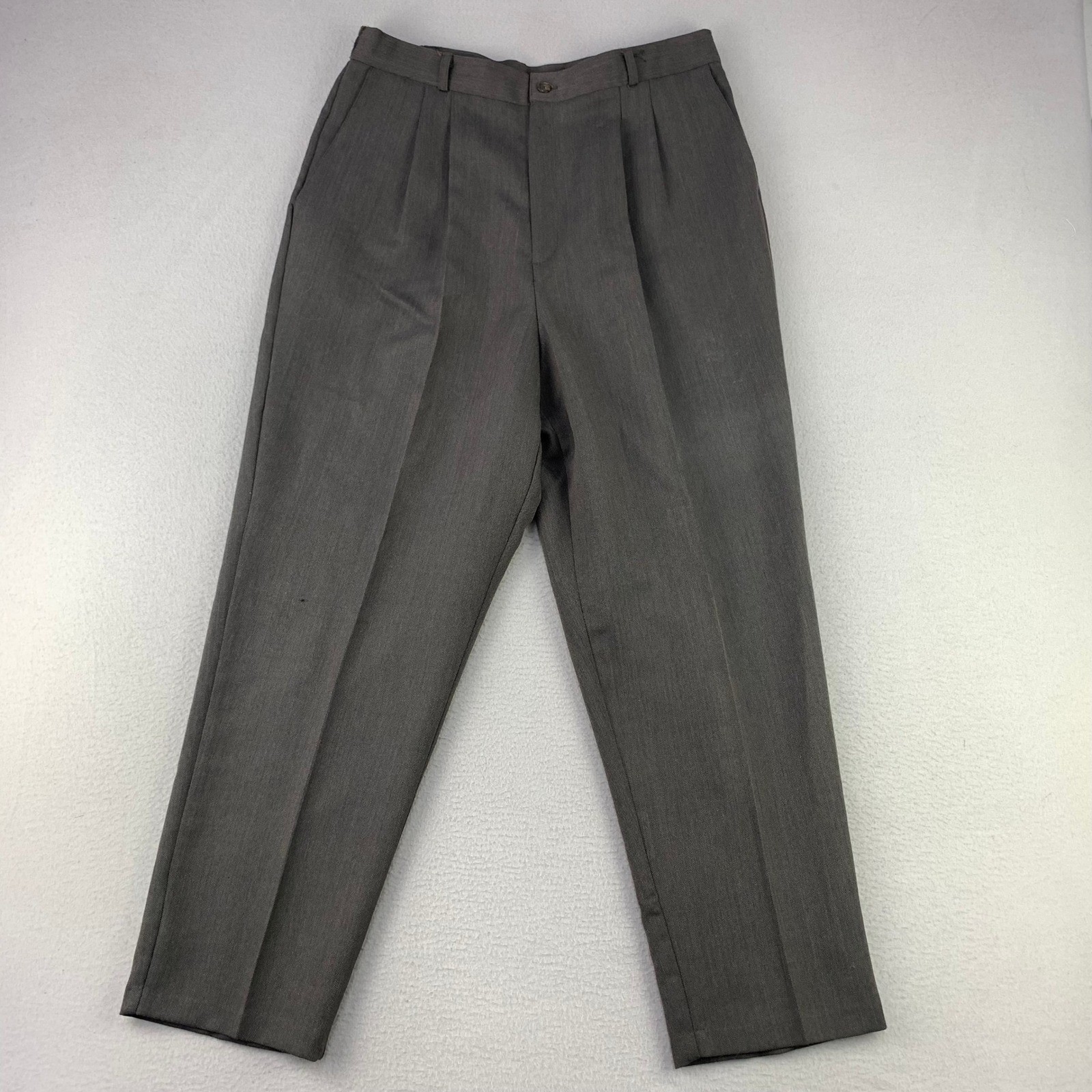 VTG Briggs Dress Pants Womens 16 Brown Herringbone Pleated High Rise Tapered USA