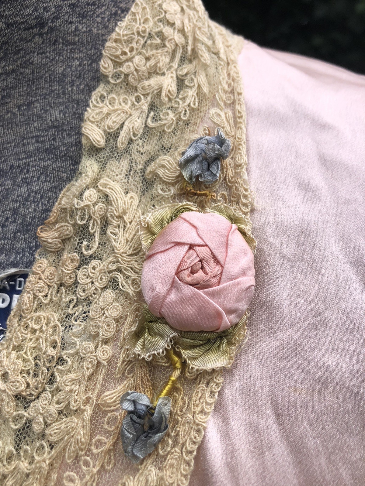 Vintage Antique 1920’s Art Deco Shell Pink Dressing Jacket Brussels Lace