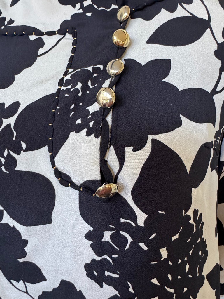 Vintage Floral Blouse Phillip Lim 3.1 Blouse Top Black and Cream Flowers Leafs
