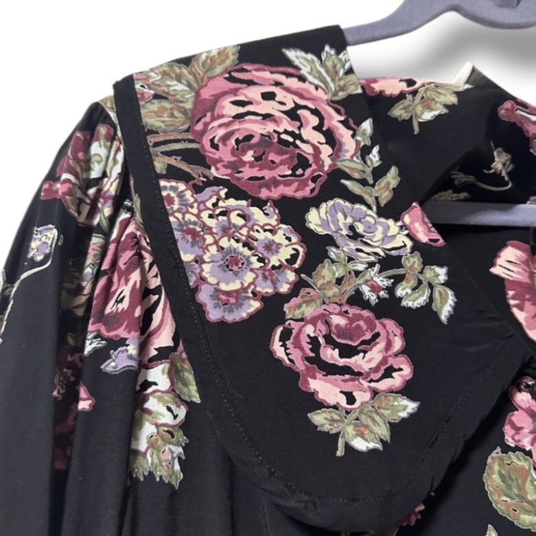 Vintage 80s/90s Kathryn Deene Black Floral Collared Midi Dress Plus Size 18