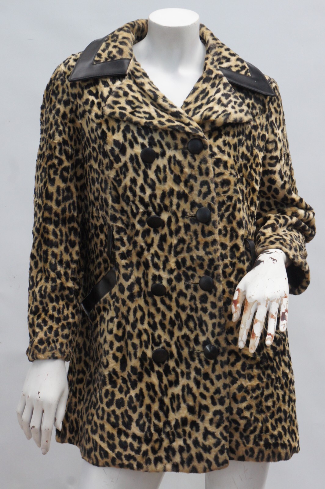 Vintage 60 Leopard Print Faux Fur & Vinyl Coat Jacket Union Made In U.S.A Retro
