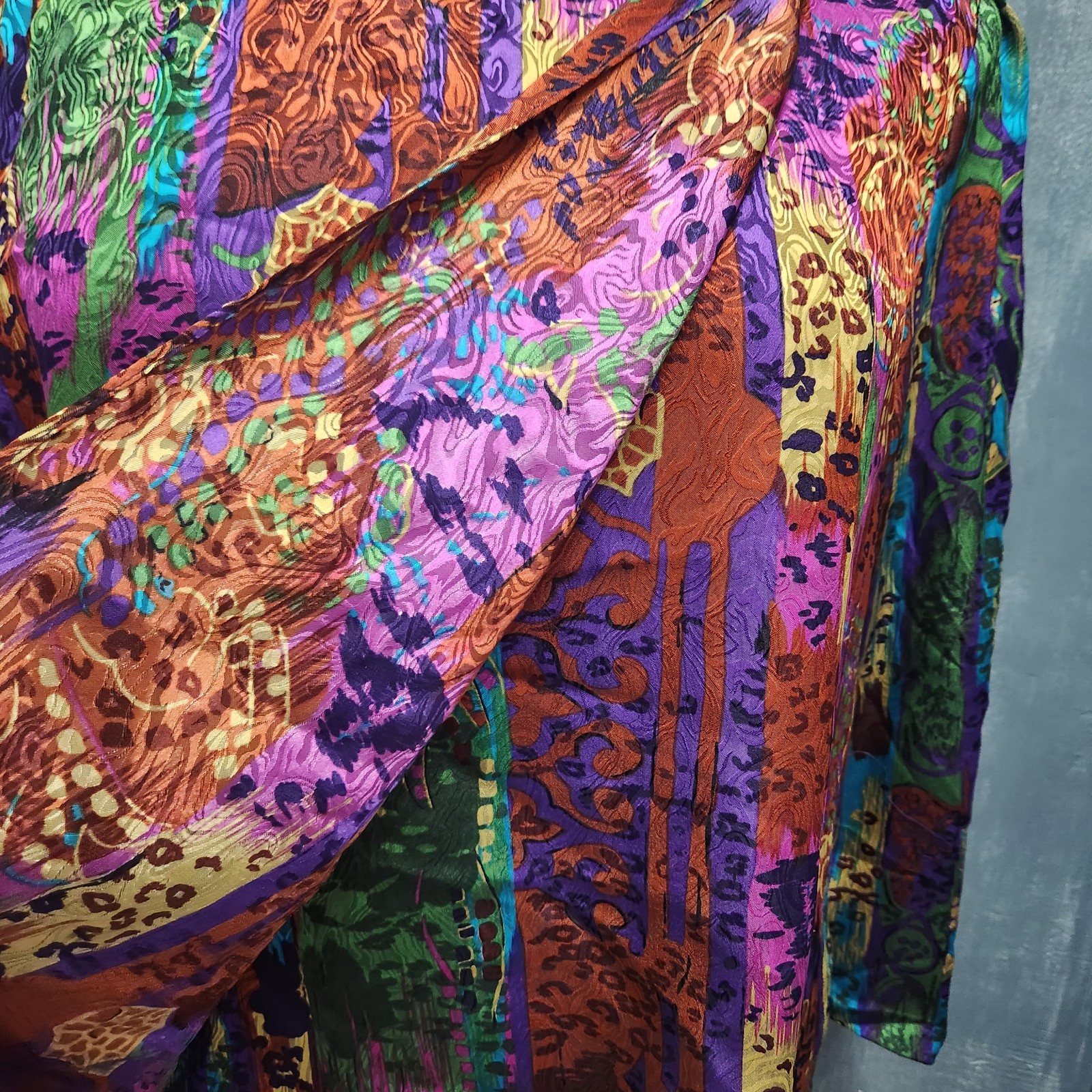 VTG 1970s Ruth Norman Artsy Bold Mixed Prints Blouse Size XL Shoulder Pads