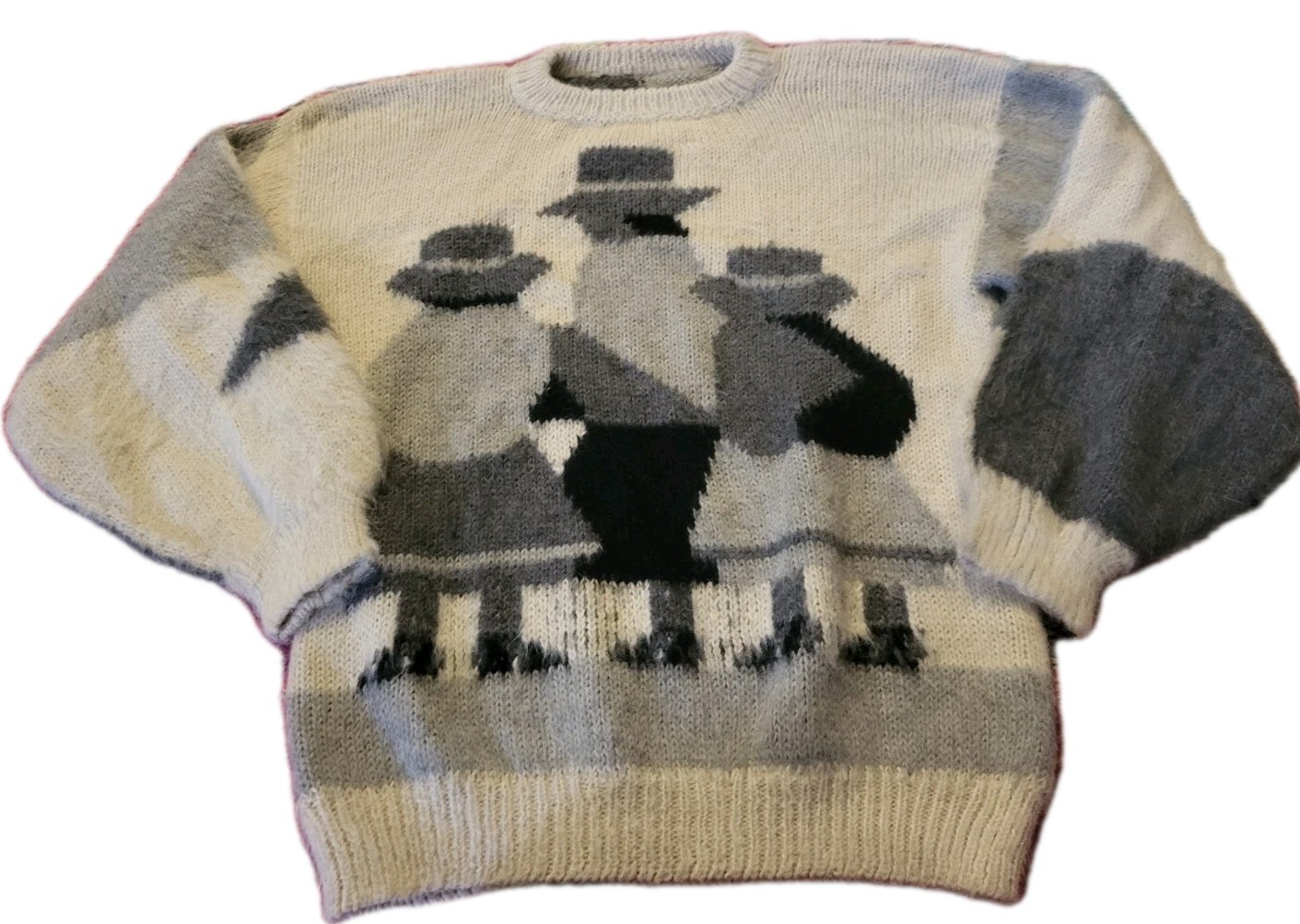VTG RARE womens alpaca wool knitted sweater L 1990s gray 3 women cottagecore