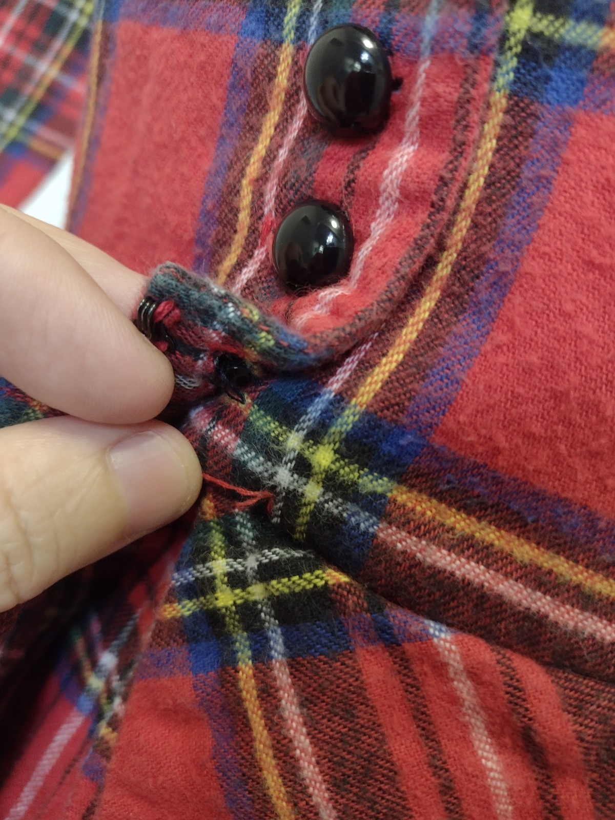 Vintage Petite Lanz Red Plaid Flannel Dress Peplum Corduroy Tartan 80s USA