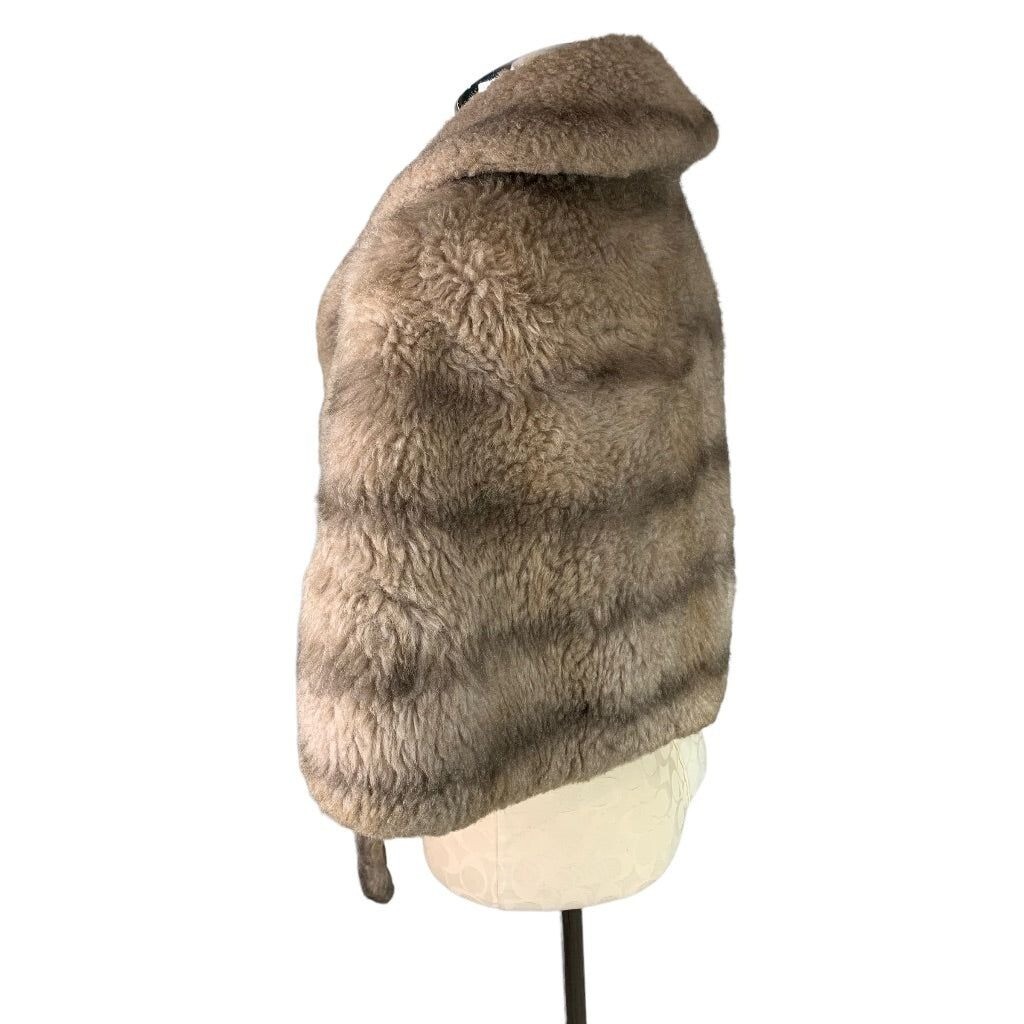Vintage Glenoit Faux Fur Stole Shoulder Wrap Made in USA Brown Collar